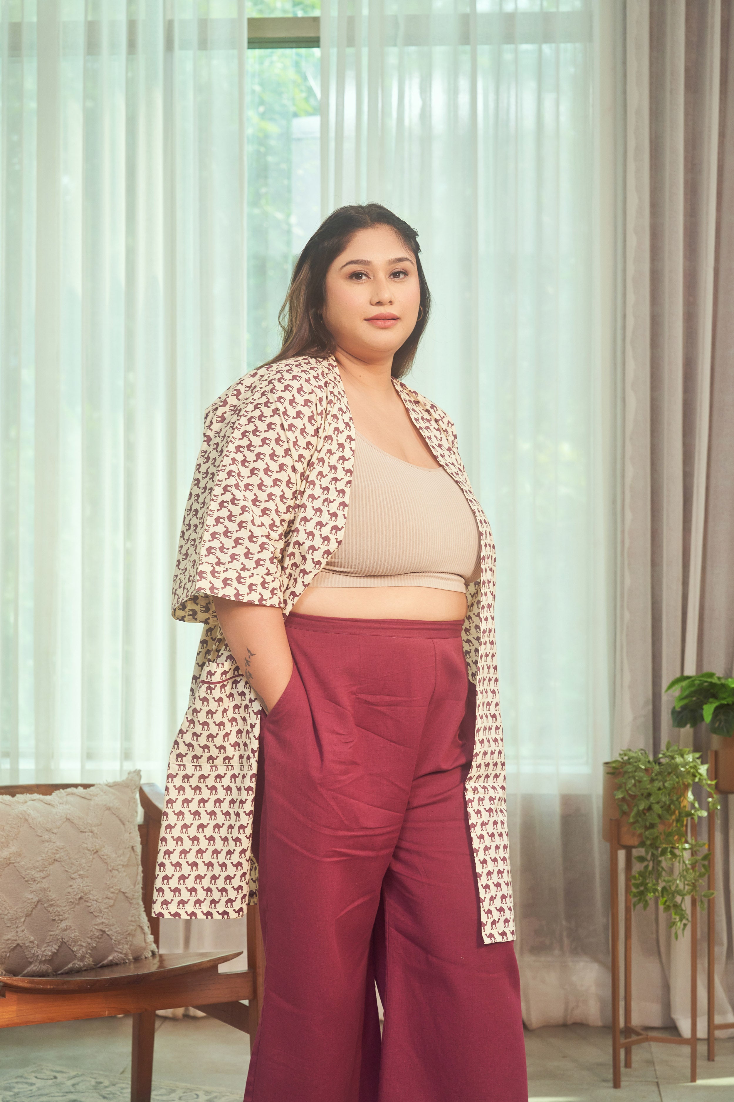 Camel Print Jacket Culotte Set (Set of 2)