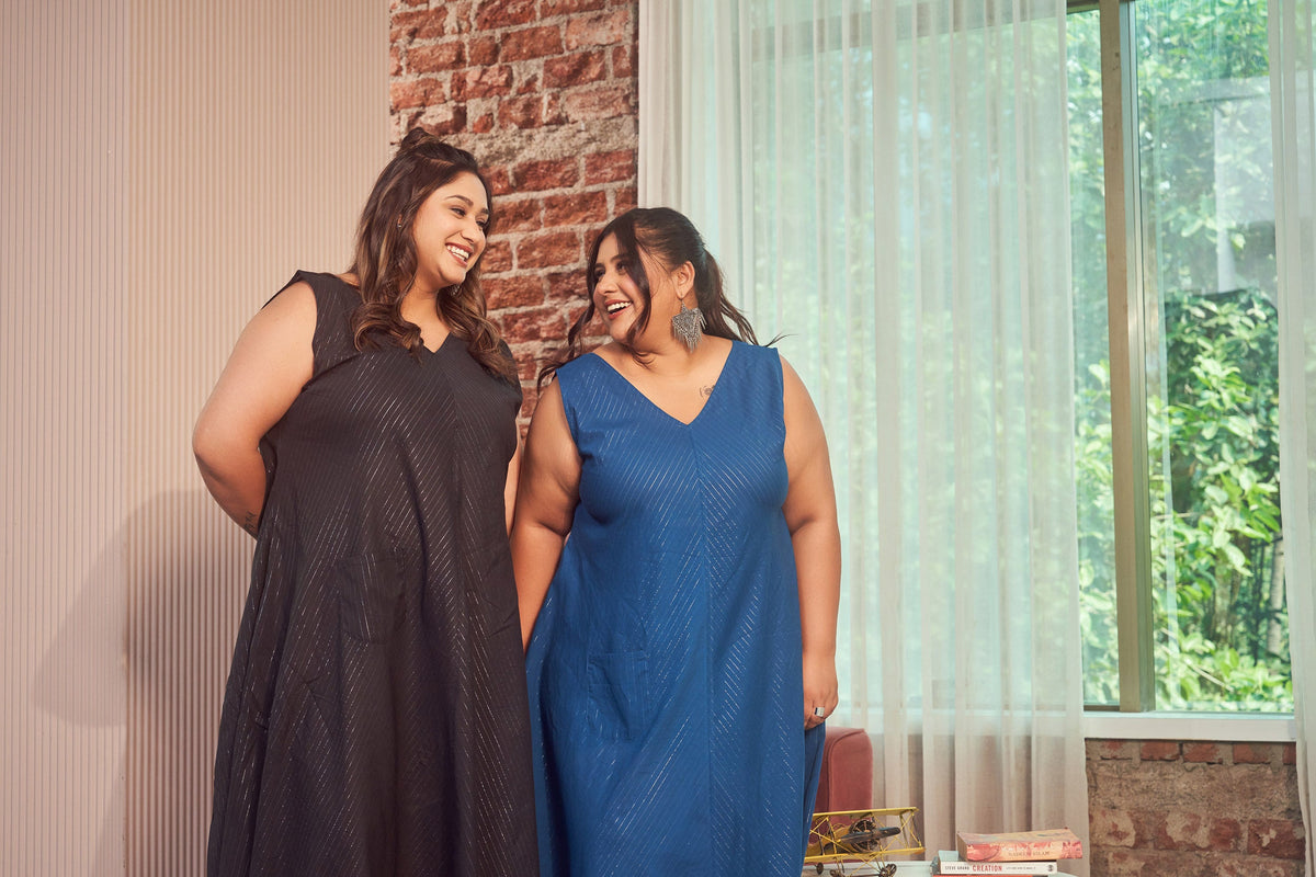 Black 100% Cotton Lurex Maxi Anti Fit Dress