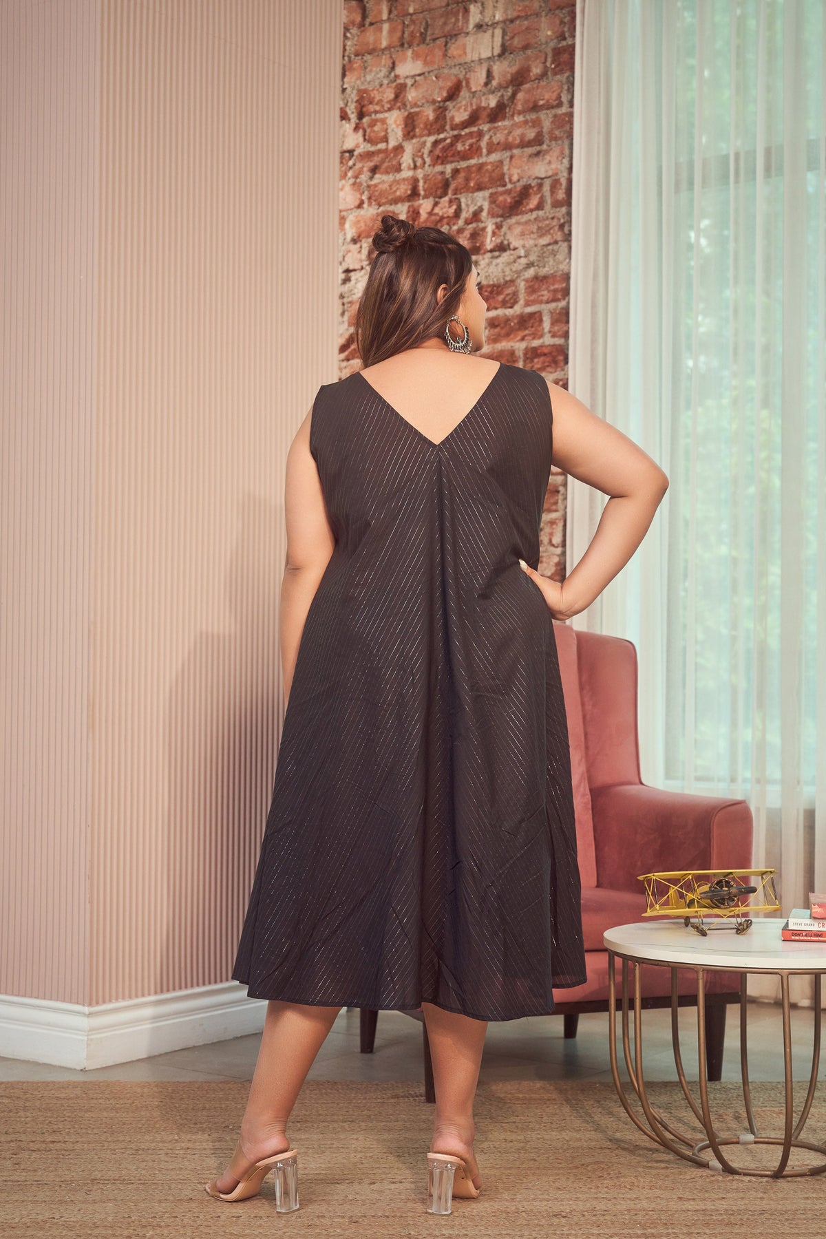 Black 100% Cotton Lurex Maxi Anti Fit Dress