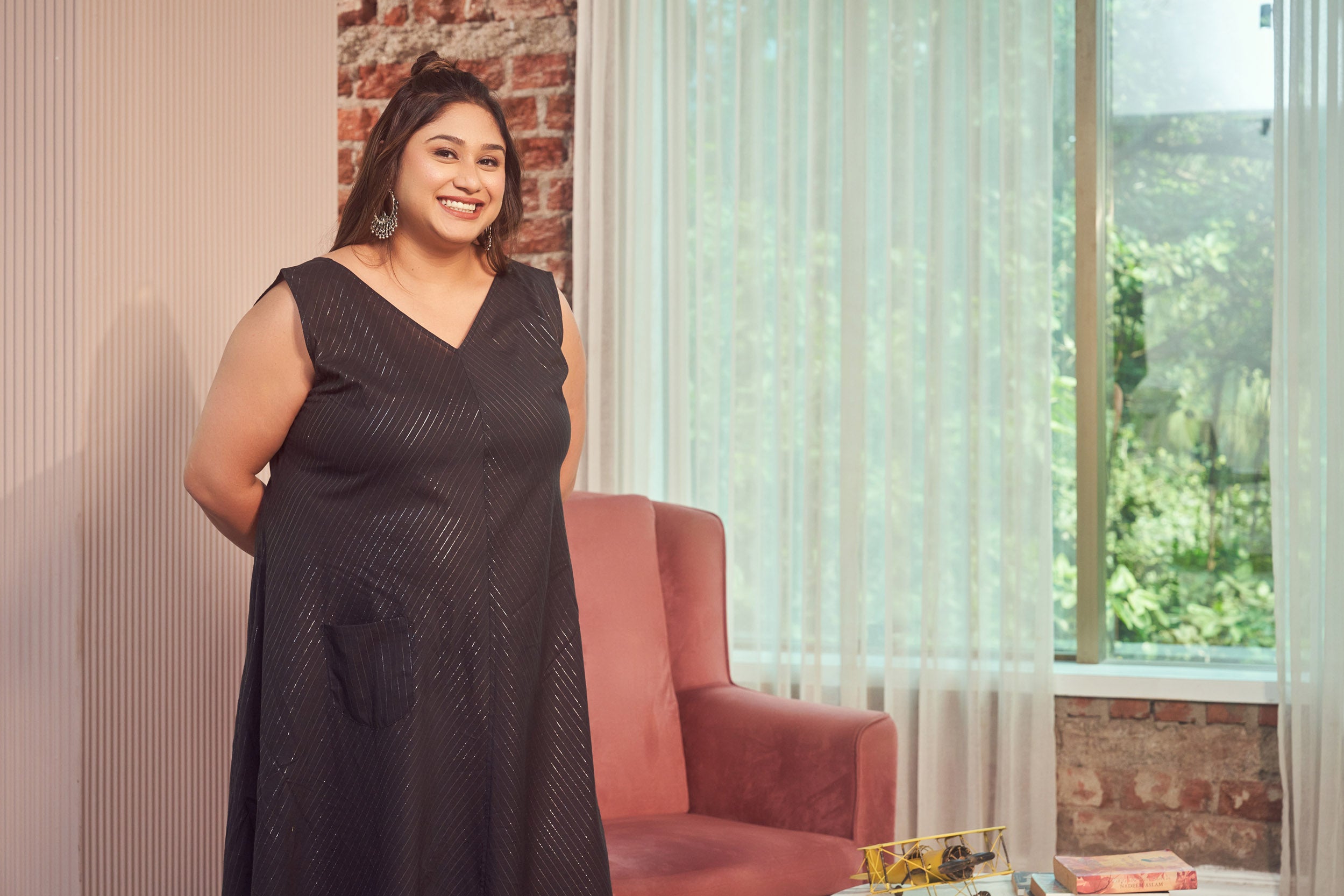 Black Cotton Lurex Maxi Anti Fit Dress