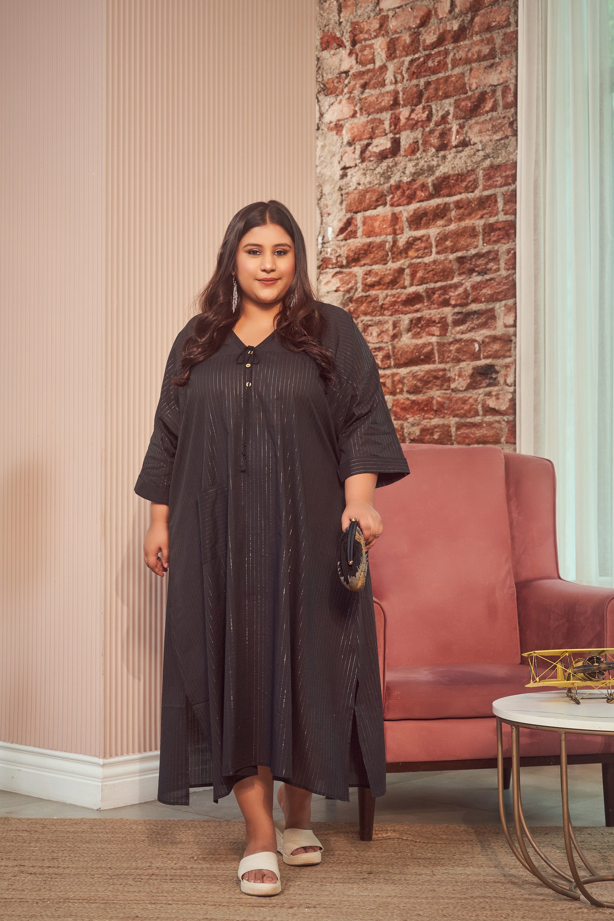 Black Cotton Lurex Silver Maxi Dress