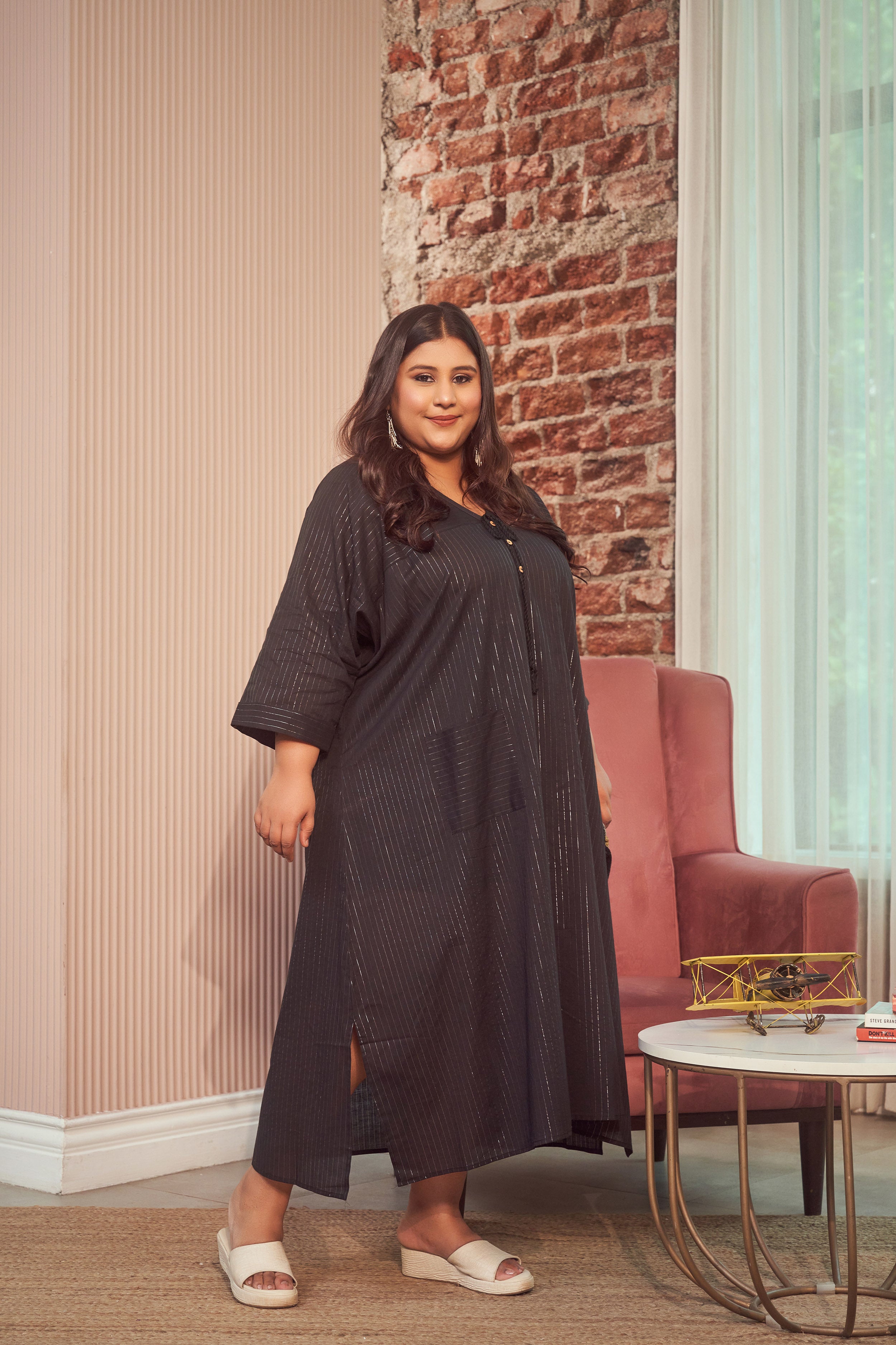 Black Cotton Lurex Silver Maxi Dress