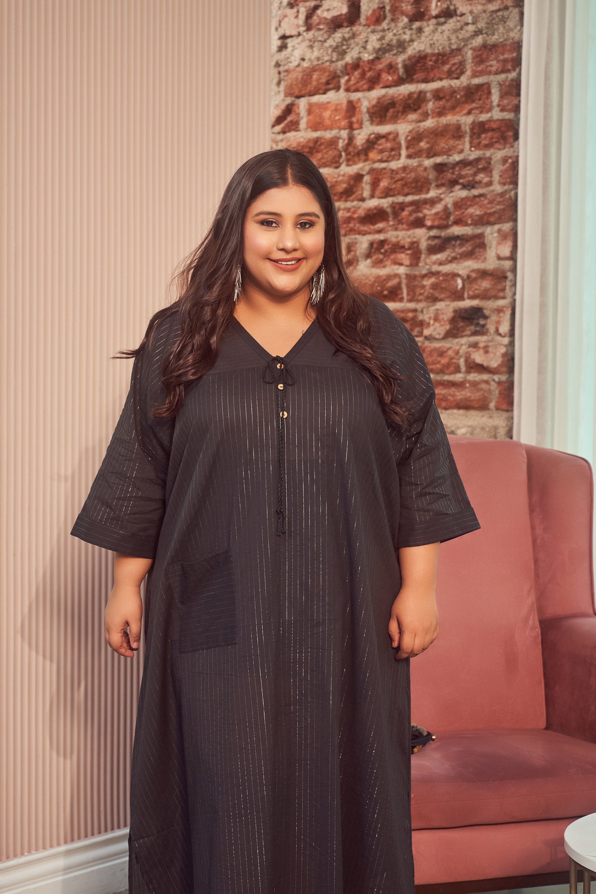 Black Cotton Lurex Silver Maxi Dress