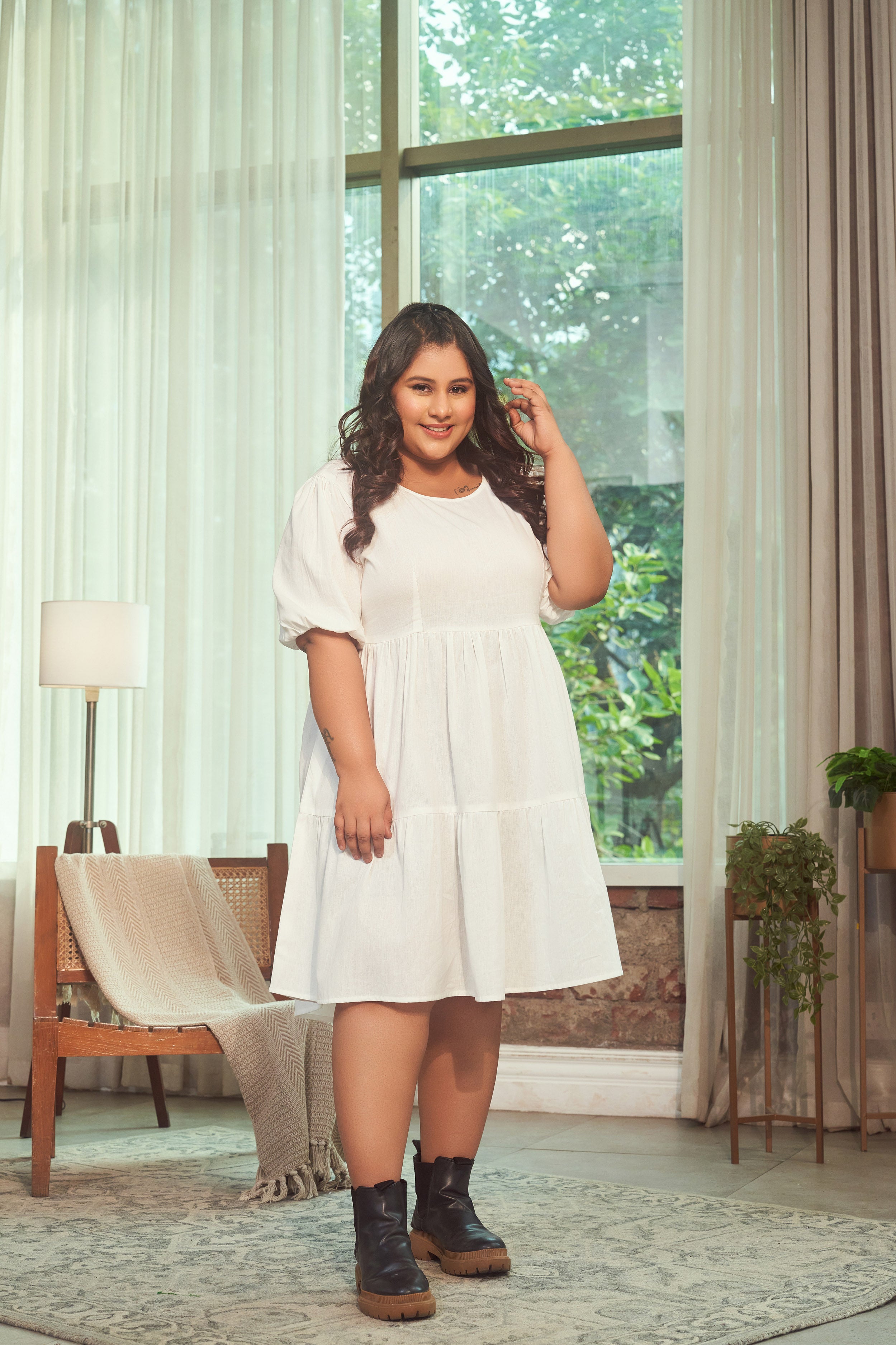 Snow White Tiered Linen Short Dress