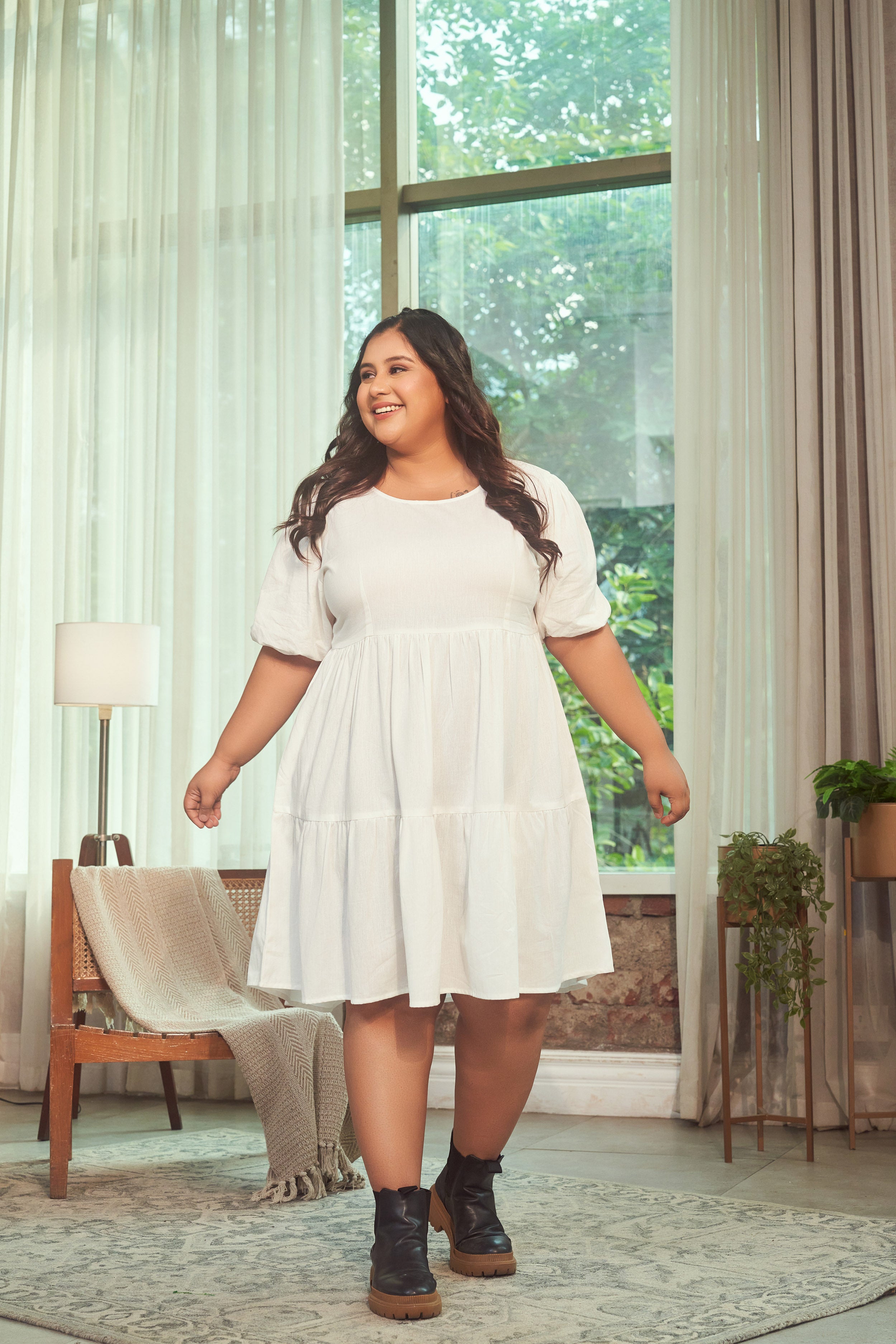 Snow White Tiered Linen Short Dress