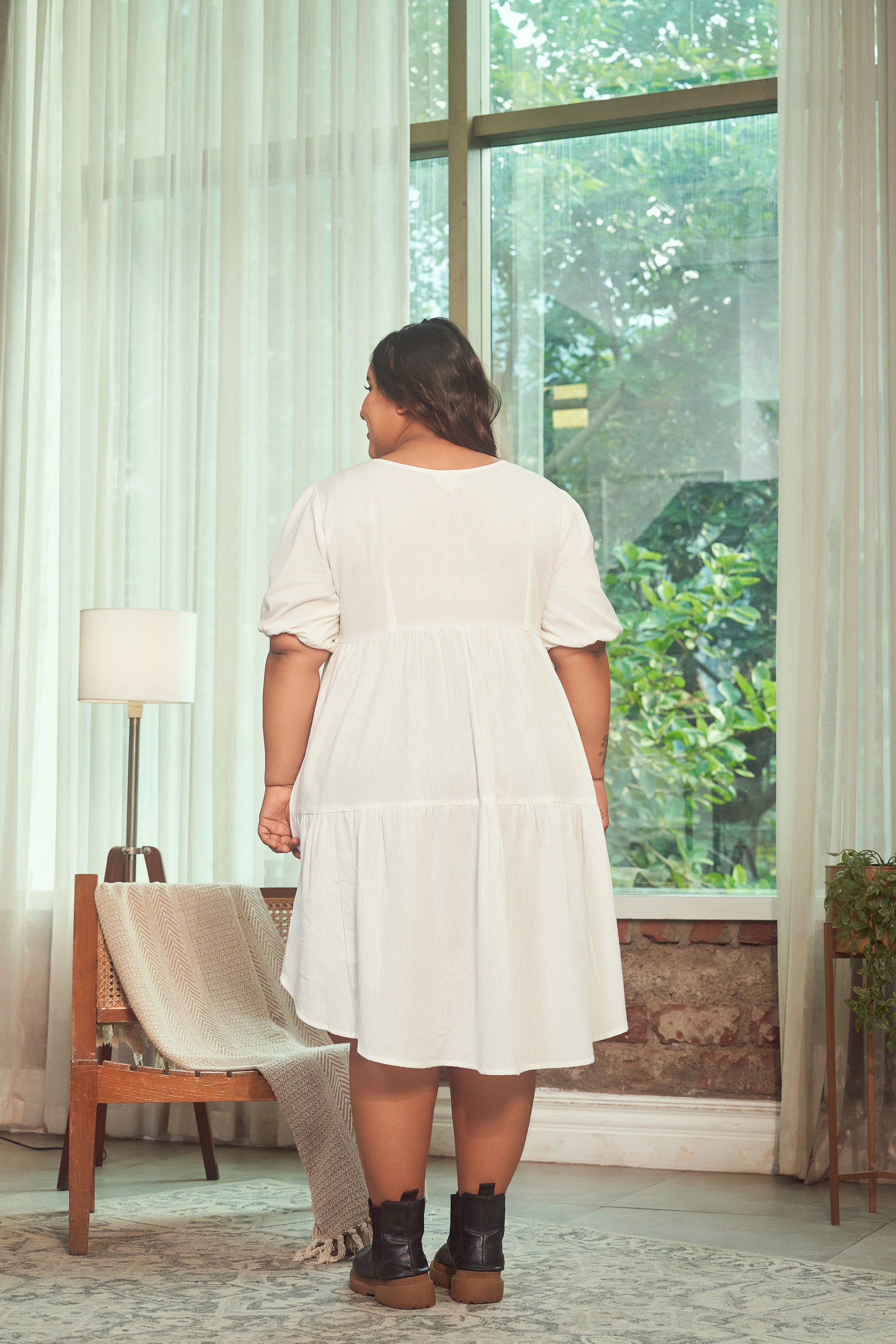 Snow White Tiered Linen Short Dress