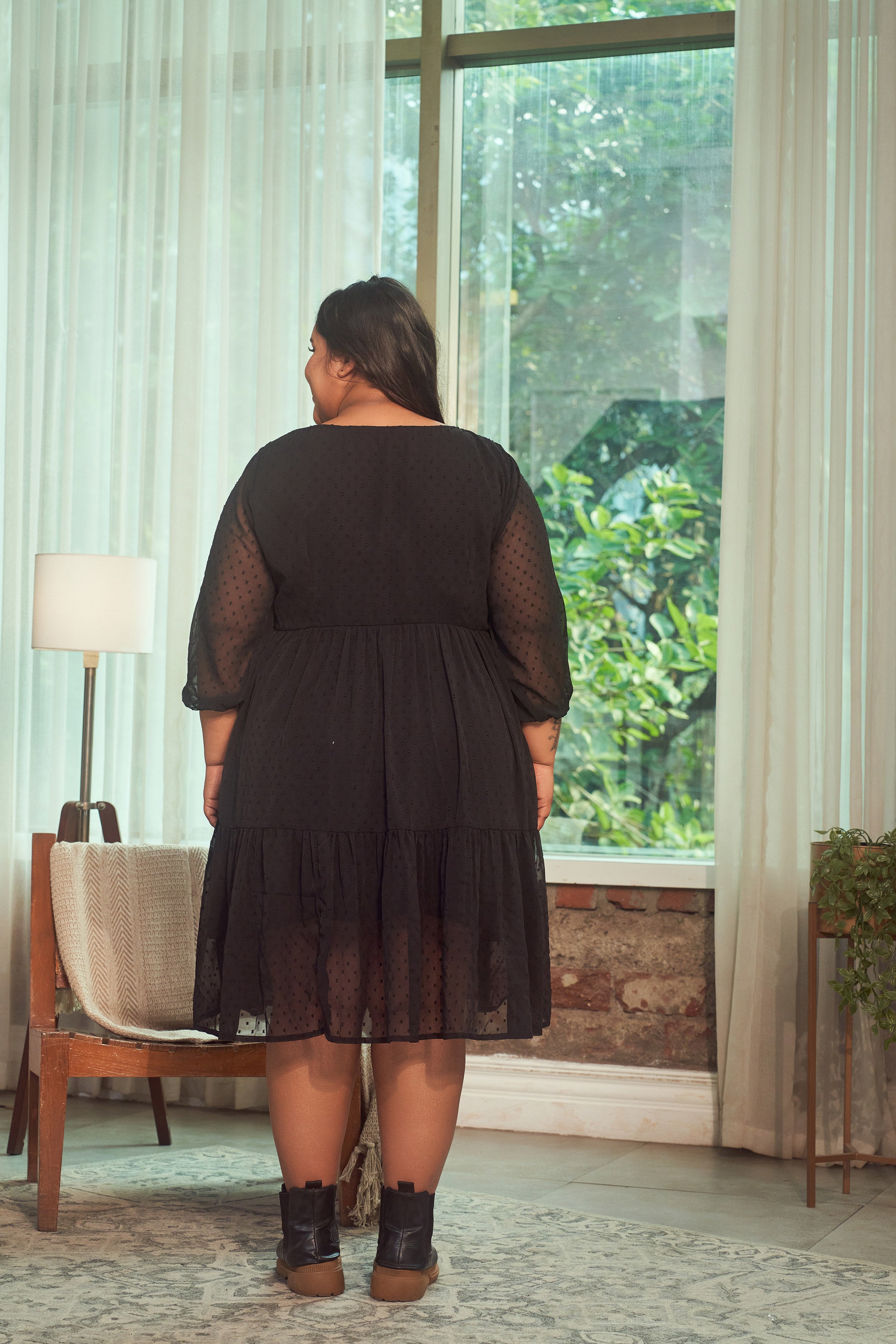 Black Georgette Tiered Short Dress