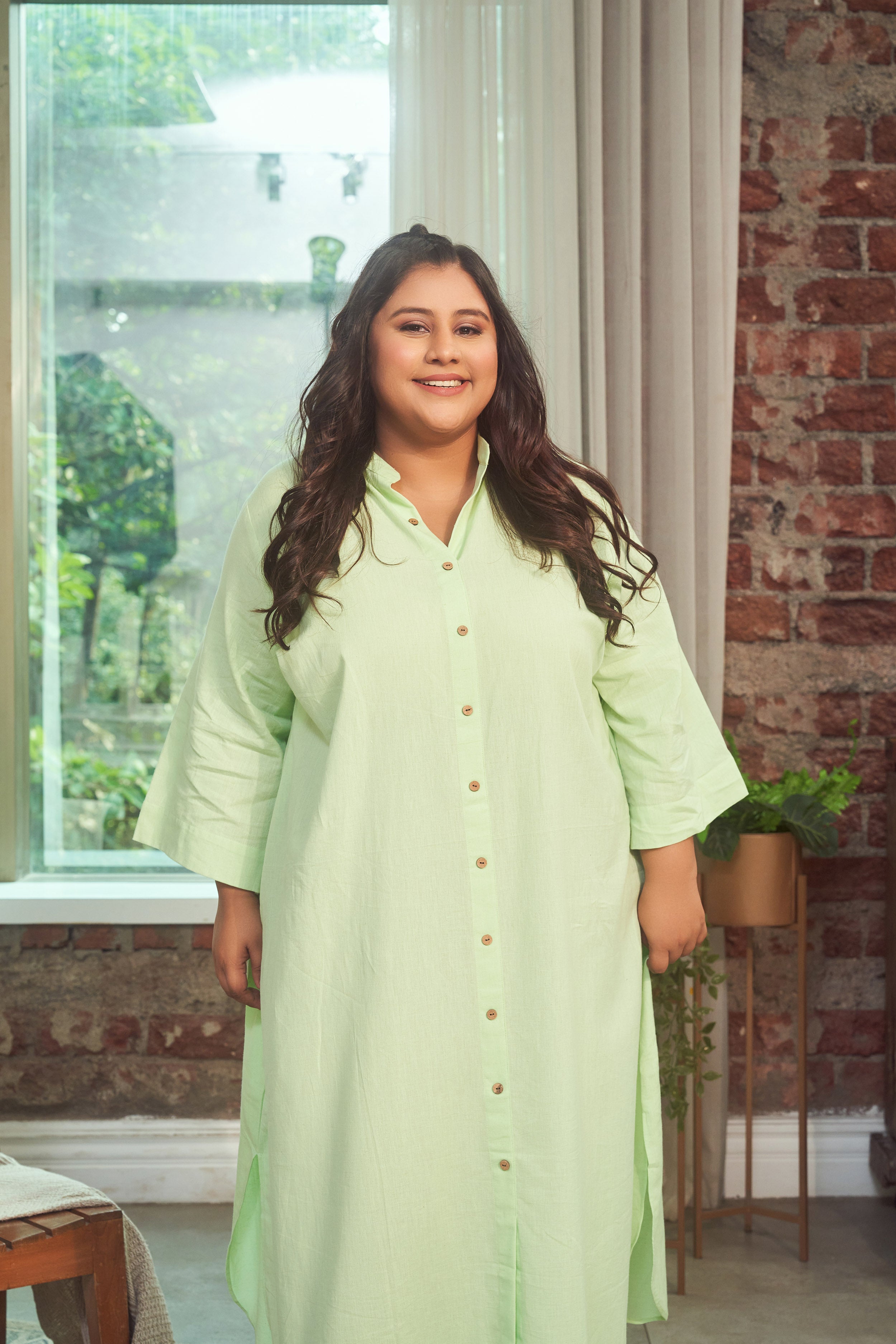 Mint Green Oversized button down Linen Maxi Dress