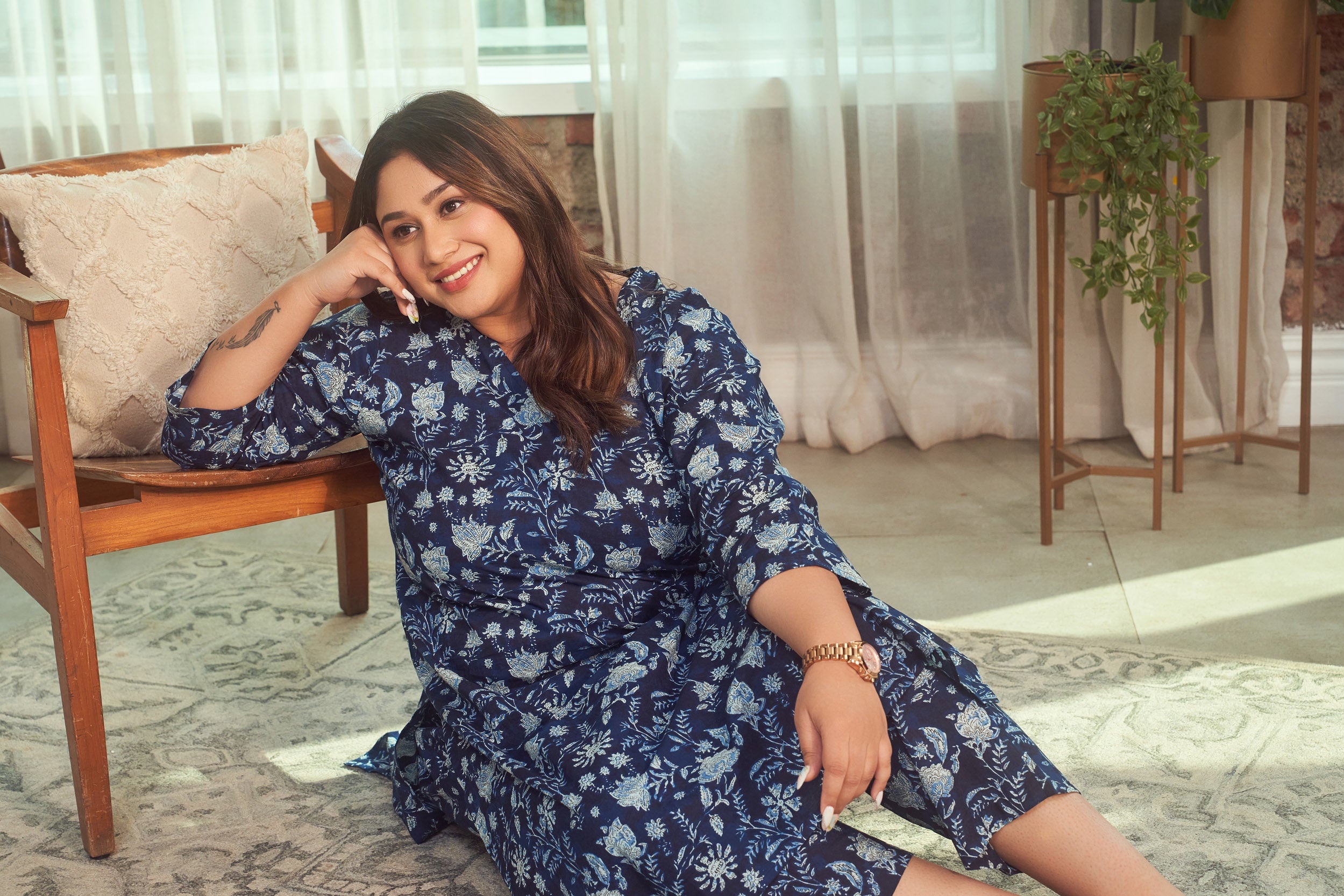 Navy Blue Floral Kurta Co-Ord Set