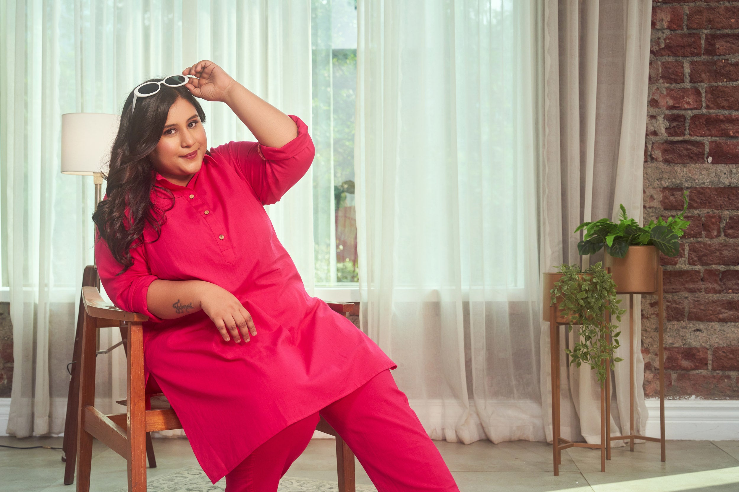 Hot Pink Collared Linen Co-ord Set