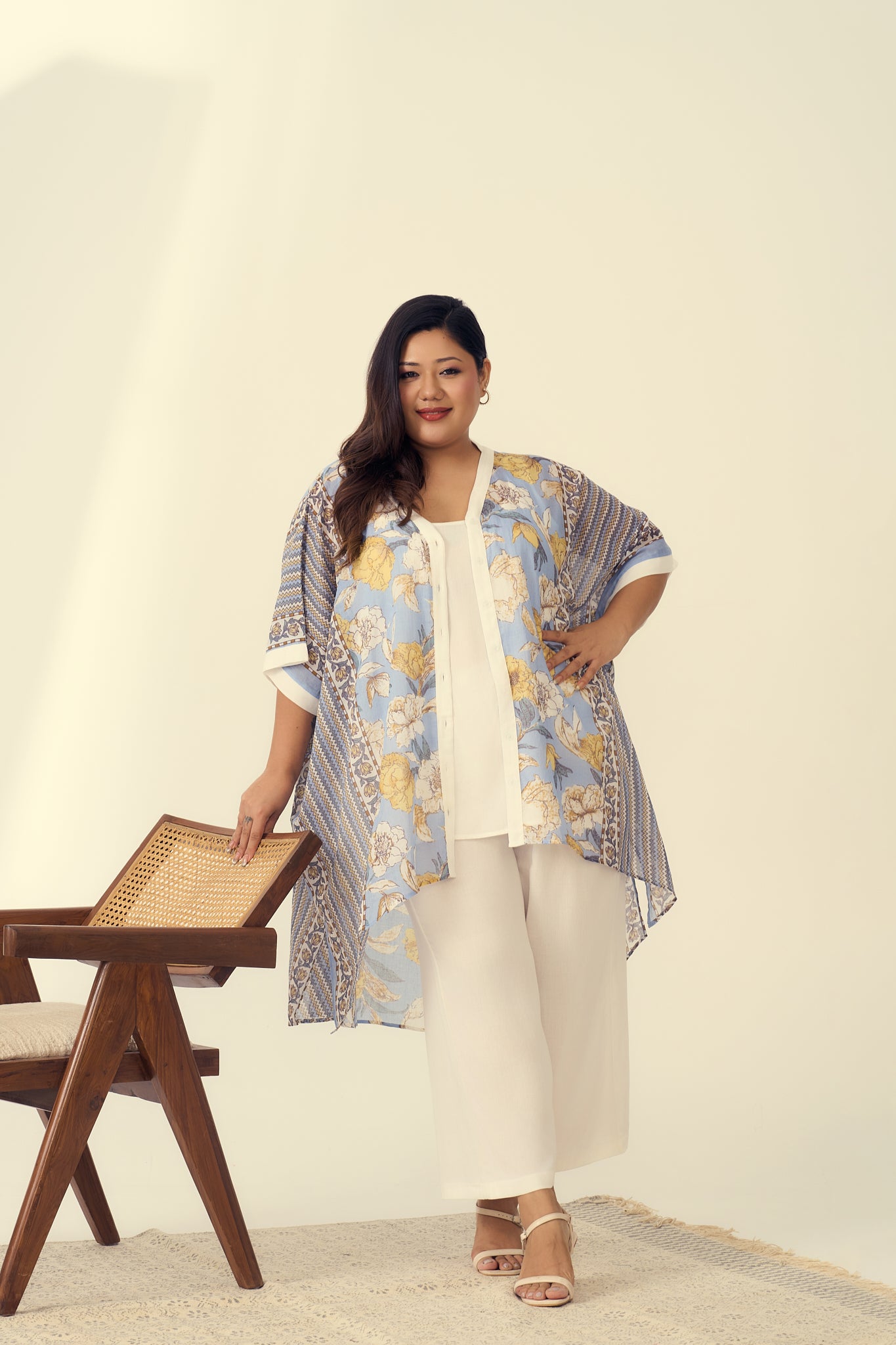 Breezy Printed Mulmul Kaftan Pants Set(Set of 3)