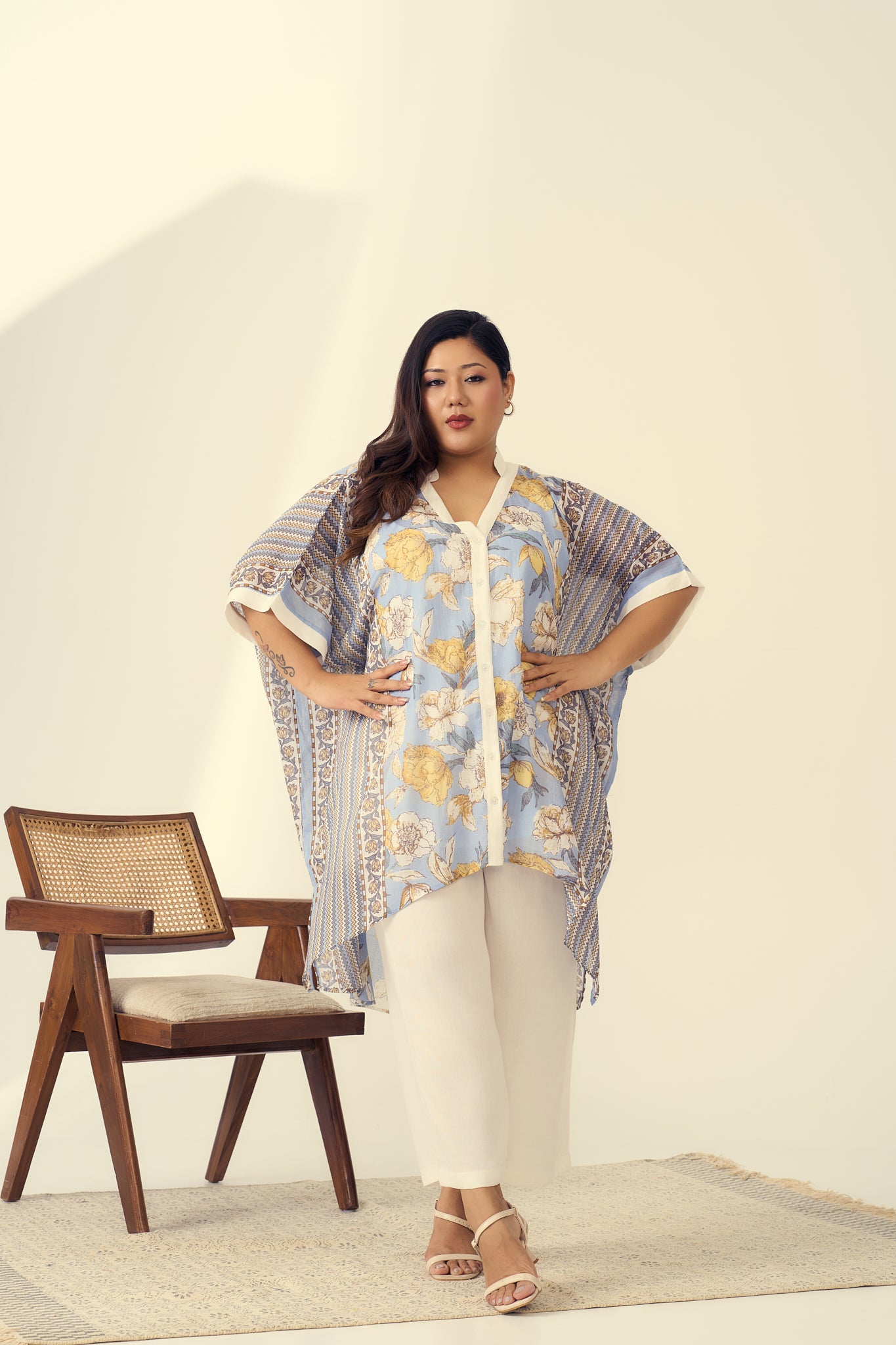 Breezy Printed Mulmul Kaftan Pants Set(Set of 3)