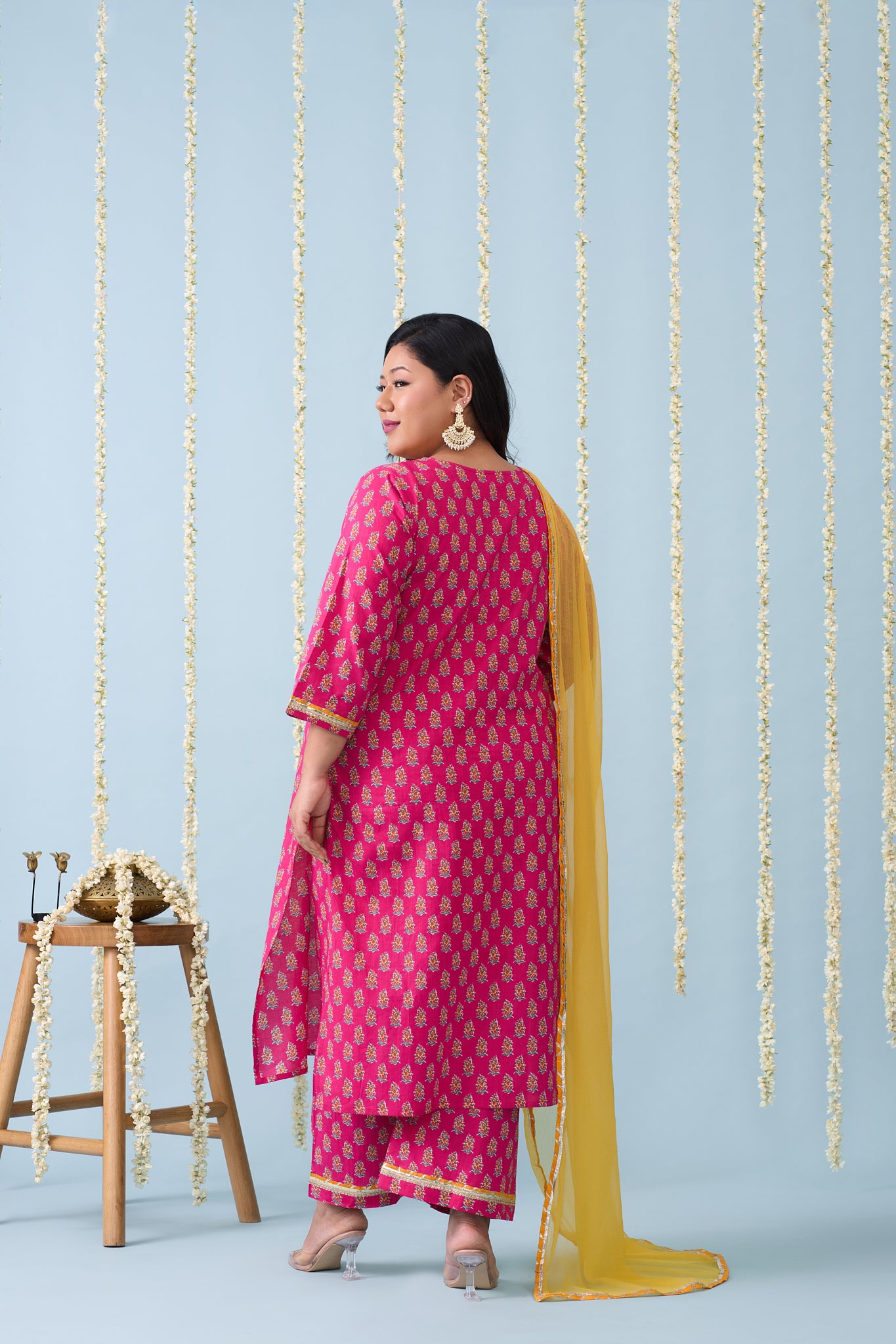 Fuchsia Pink Festive Kurta Suit Set (3 Pc)