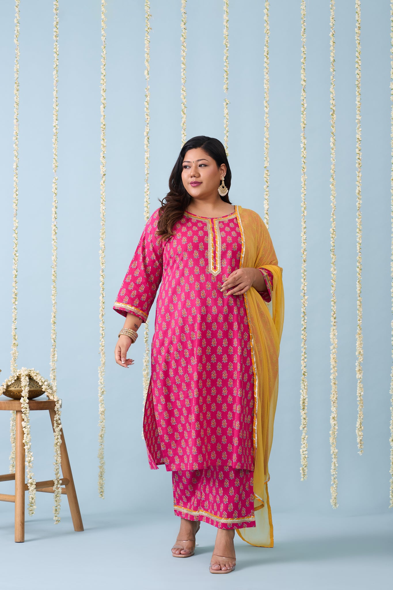 Fuchsia Pink Festive Kurta Suit Set (3 Pc)
