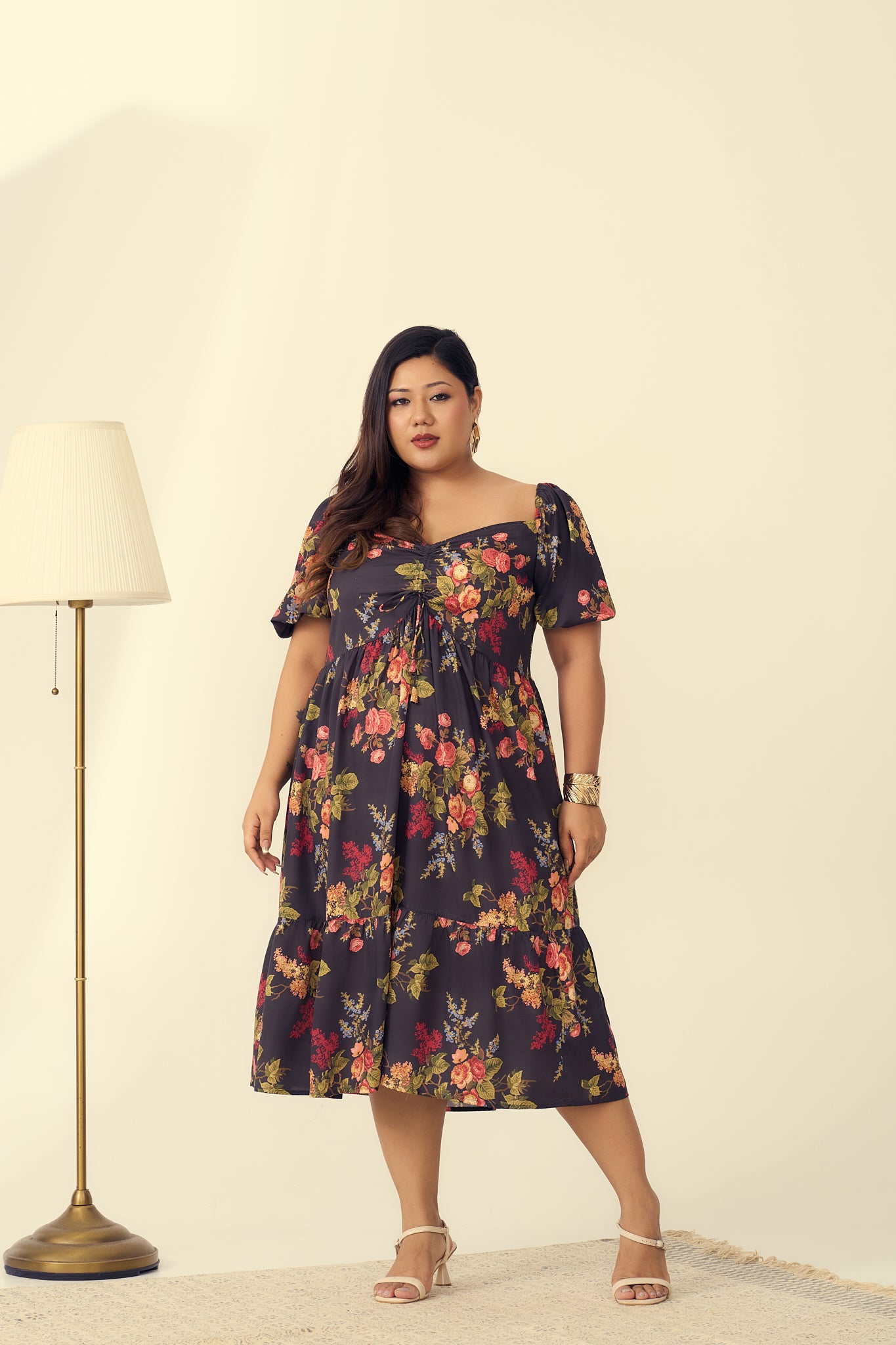 Black Floral A-Line Party Dress