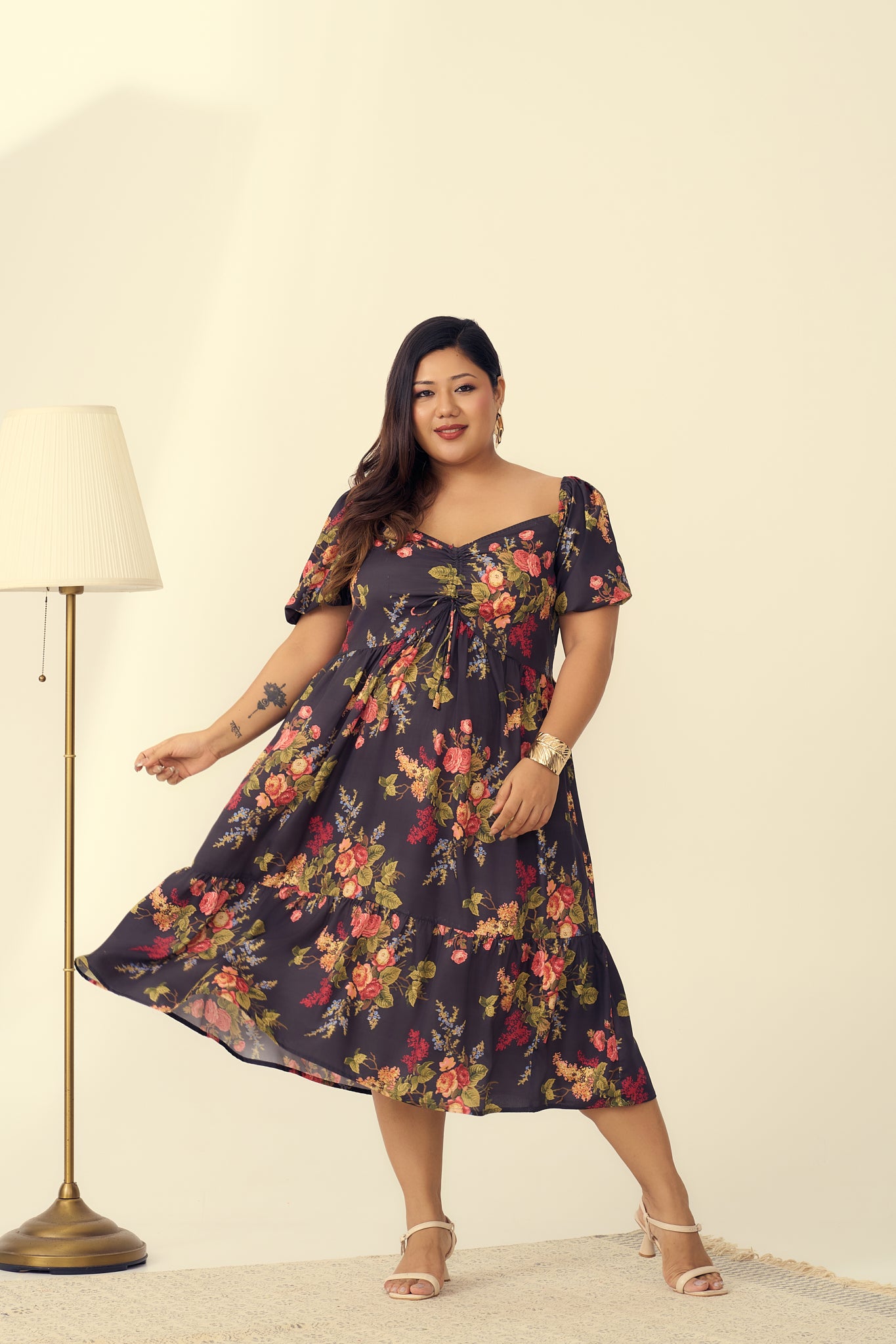 Black Floral A-Line Party Dress