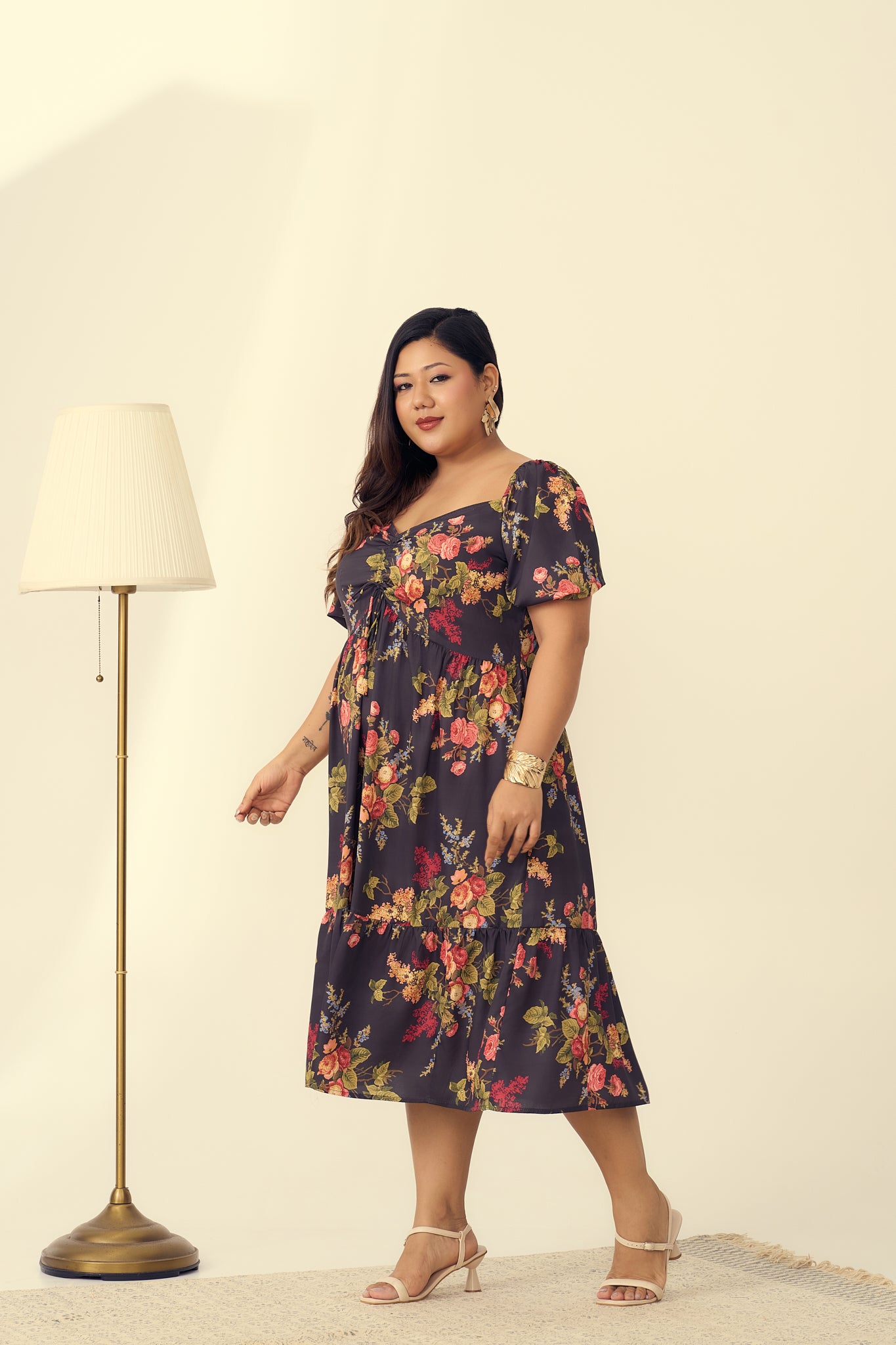 Black Floral A-Line Party Dress