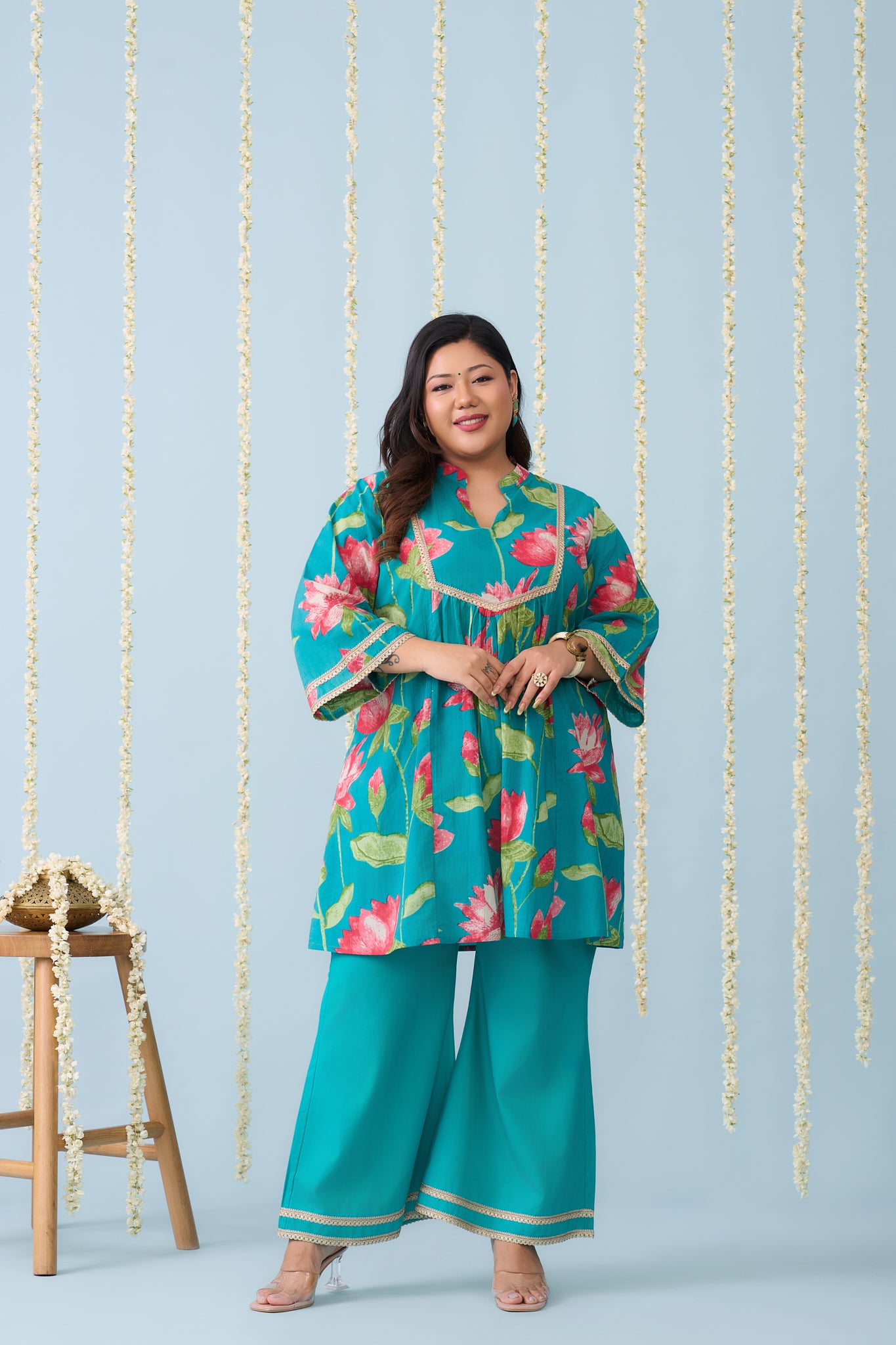 Rama Green Festive Co-ord Set With Bright Floral Print