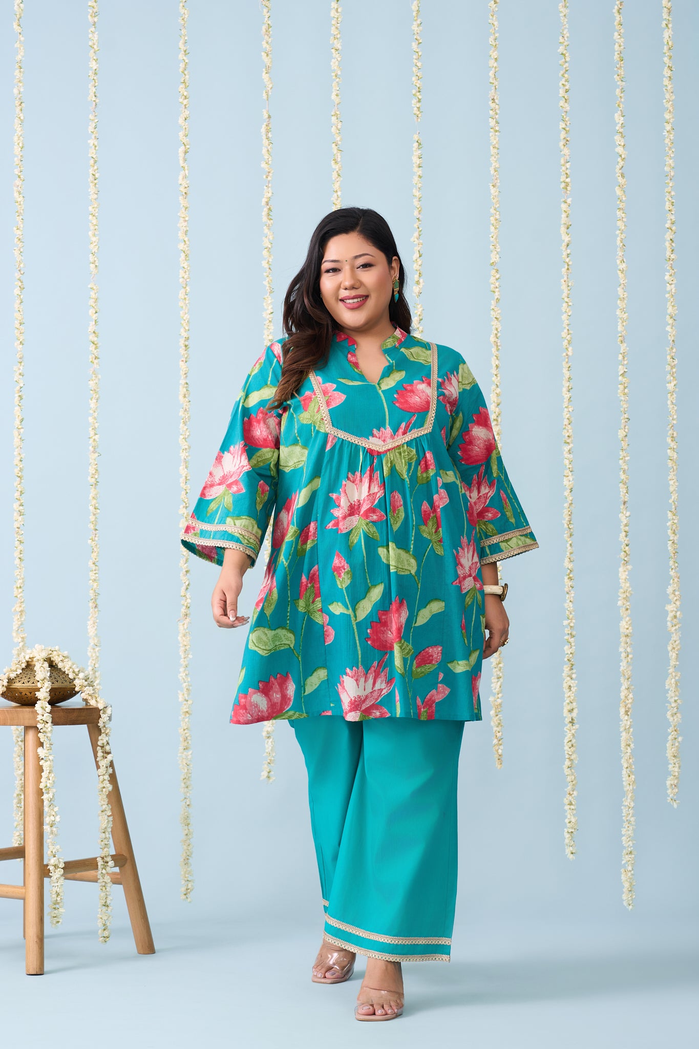 Rama Green Festive Co-ord Set With Bright Floral Print