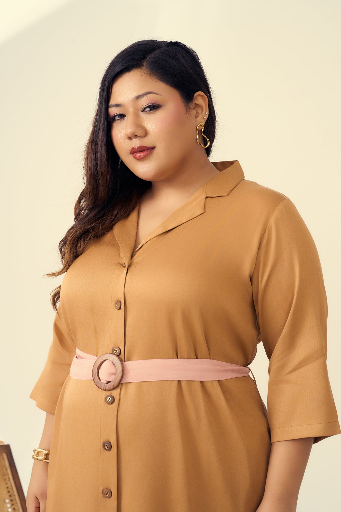 Sand And Blush Satin Color Blocked Dress