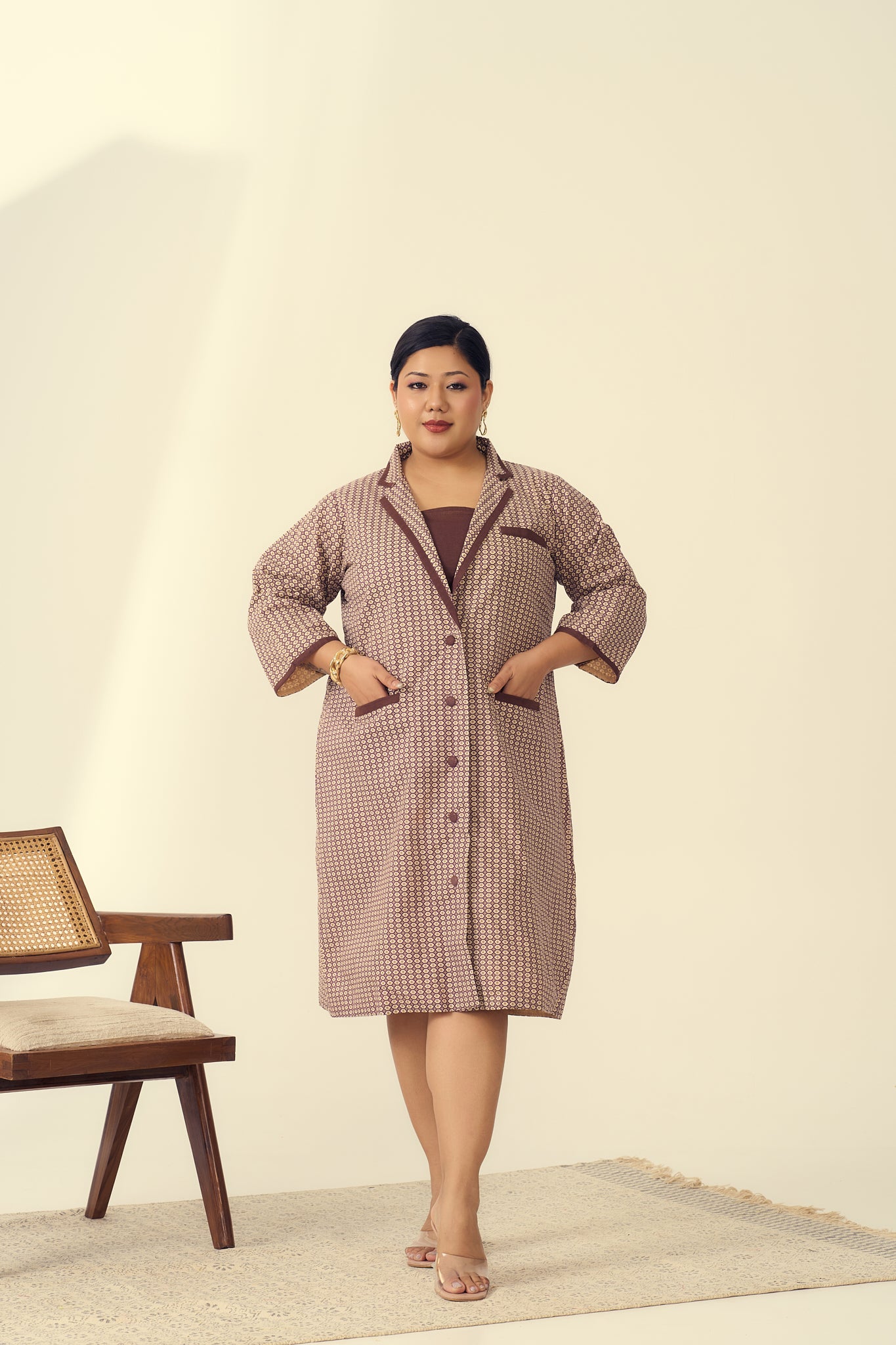 Collared Jacket Cotton Dress