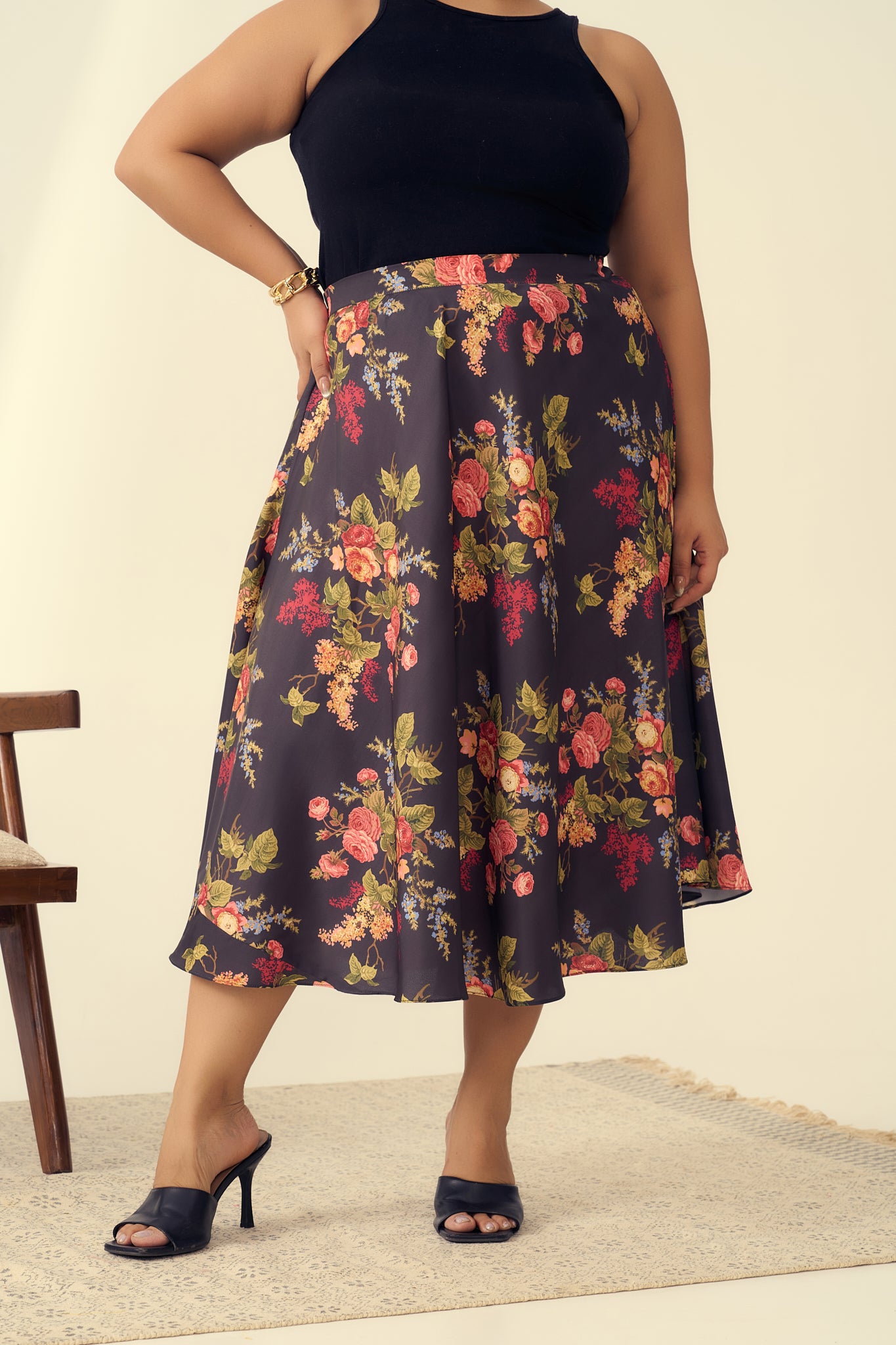 Floral A-line Midi Muslin Skirt