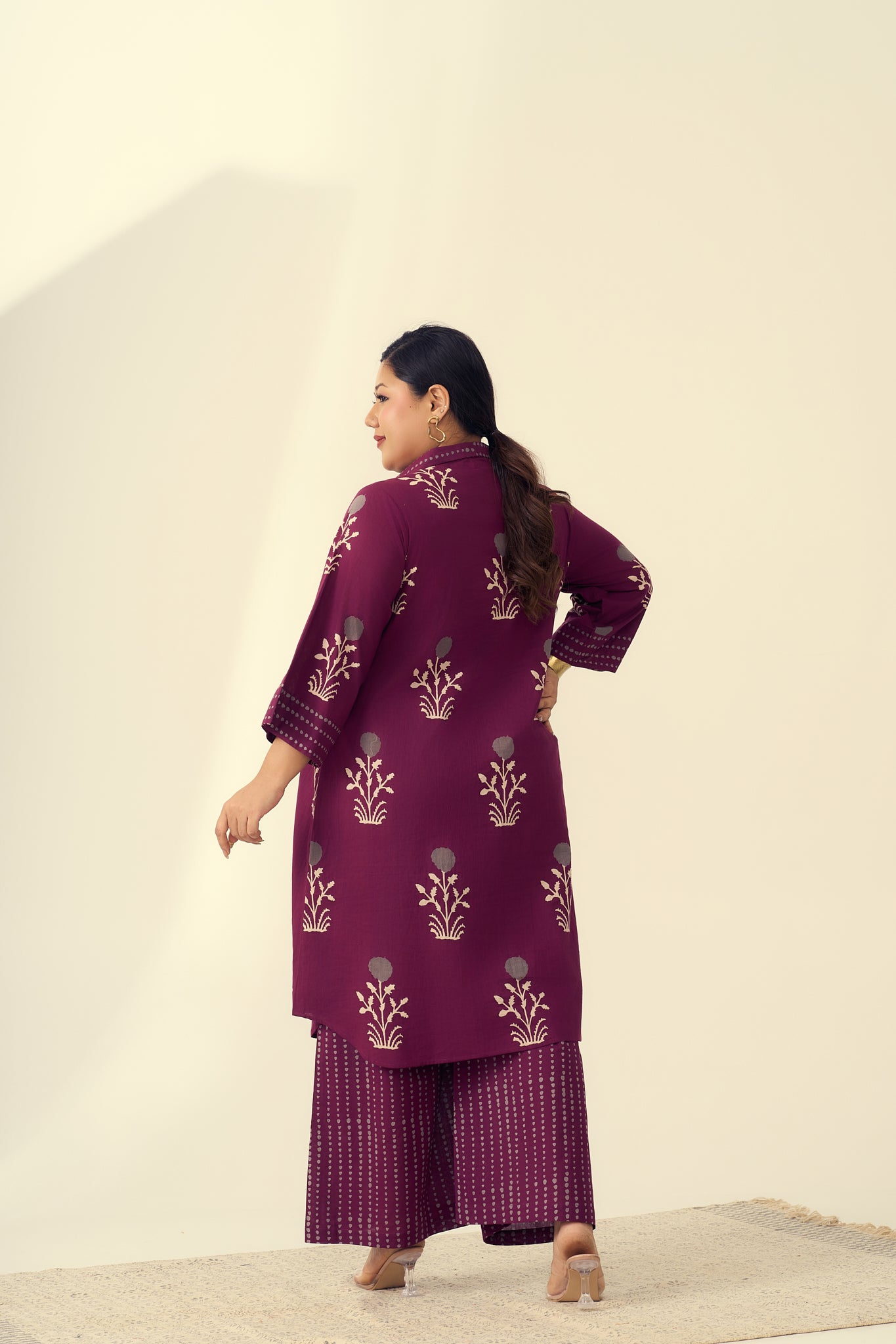 Burgundy Printed Ethnic Cotton Co-ord Set