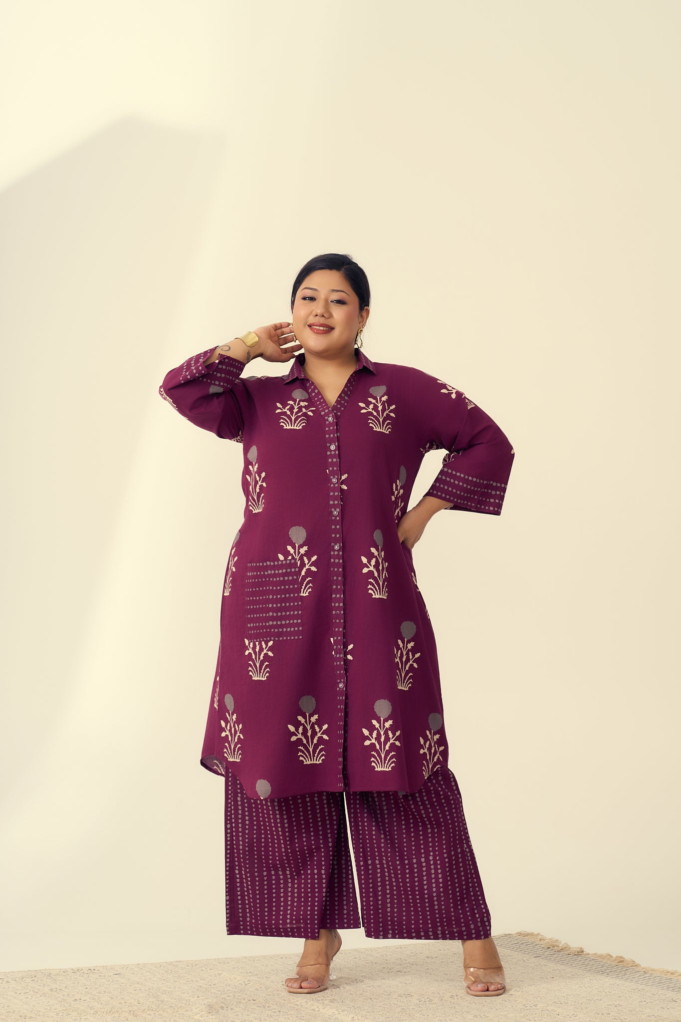 Burgundy Printed Ethnic Cotton Co-ord Set