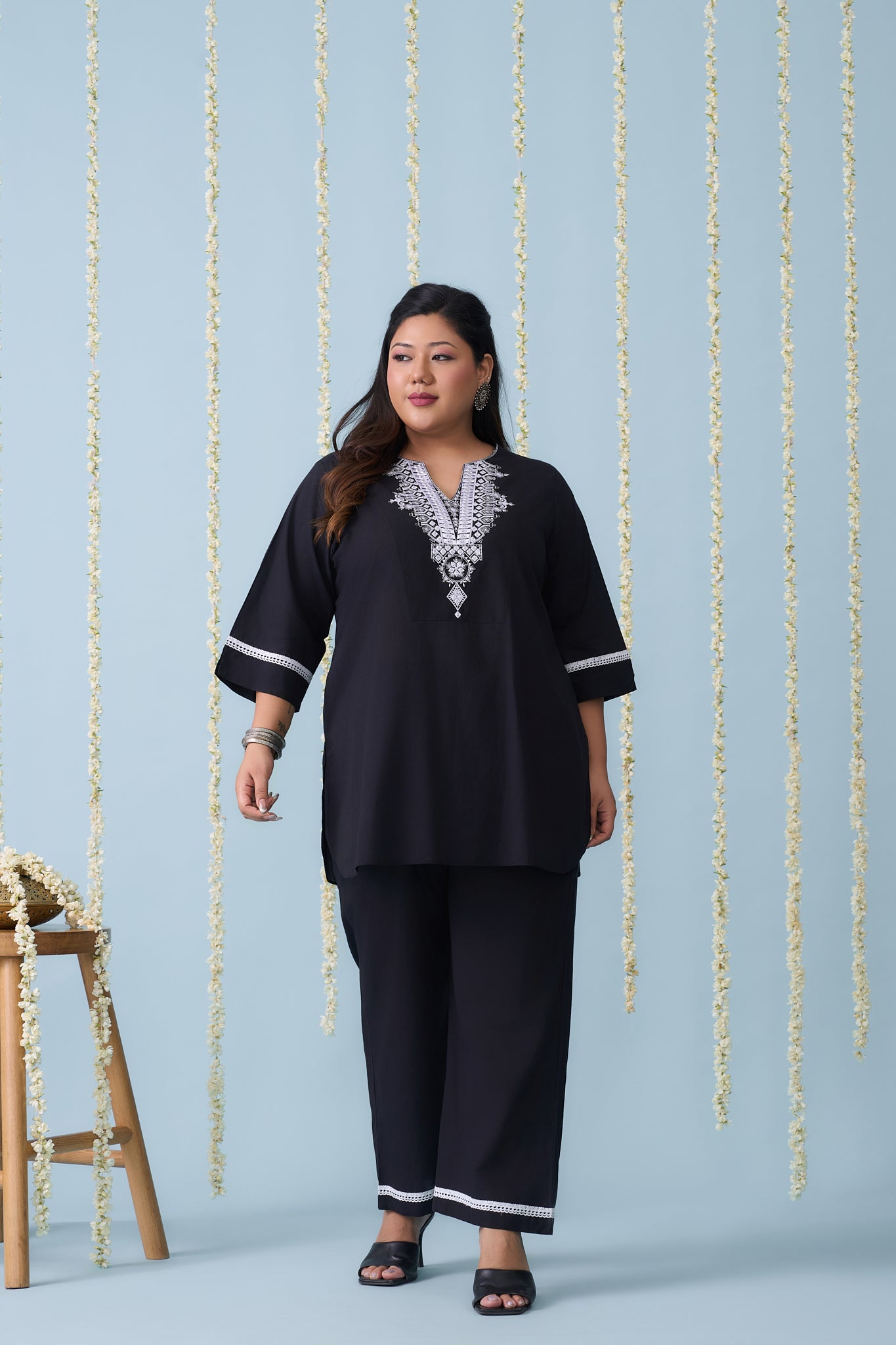 Black Co-ord Set With Intricate Neck Embroidery