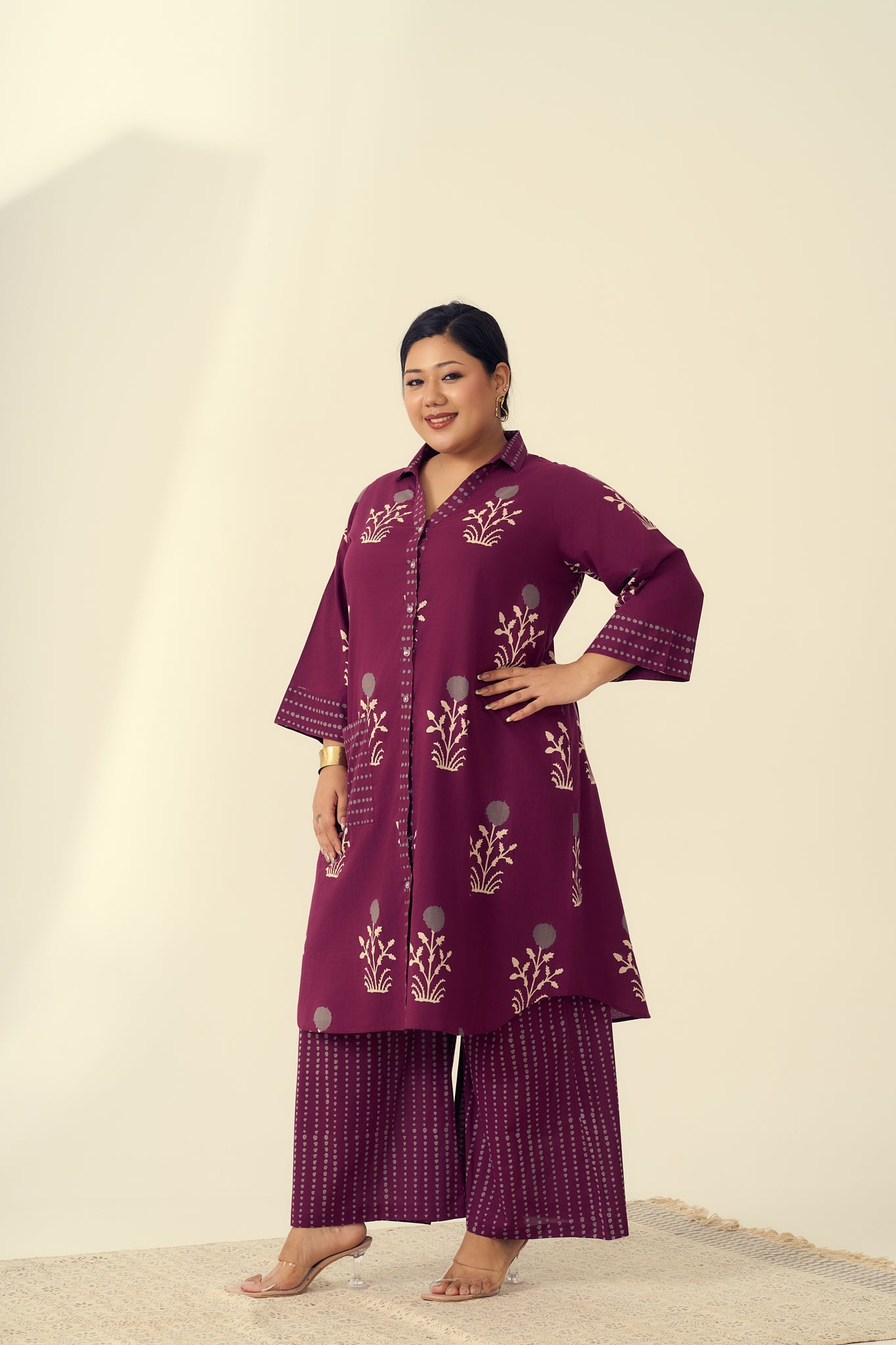 Burgundy Printed Ethnic Cotton Co-ord Set