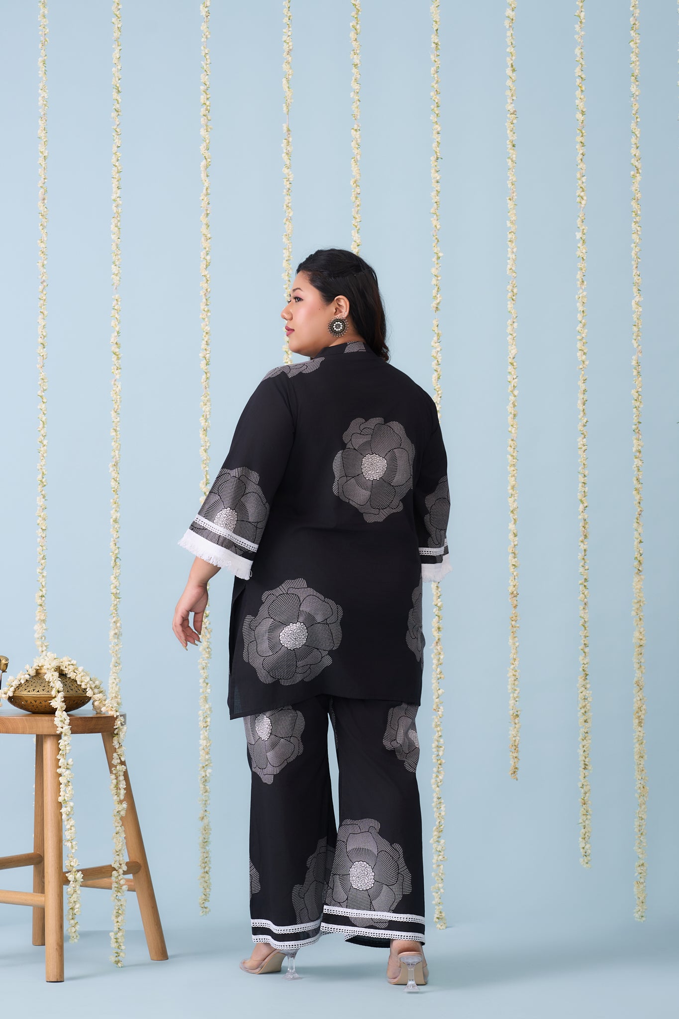 Black & White Co-ord Set With Floral Motifs