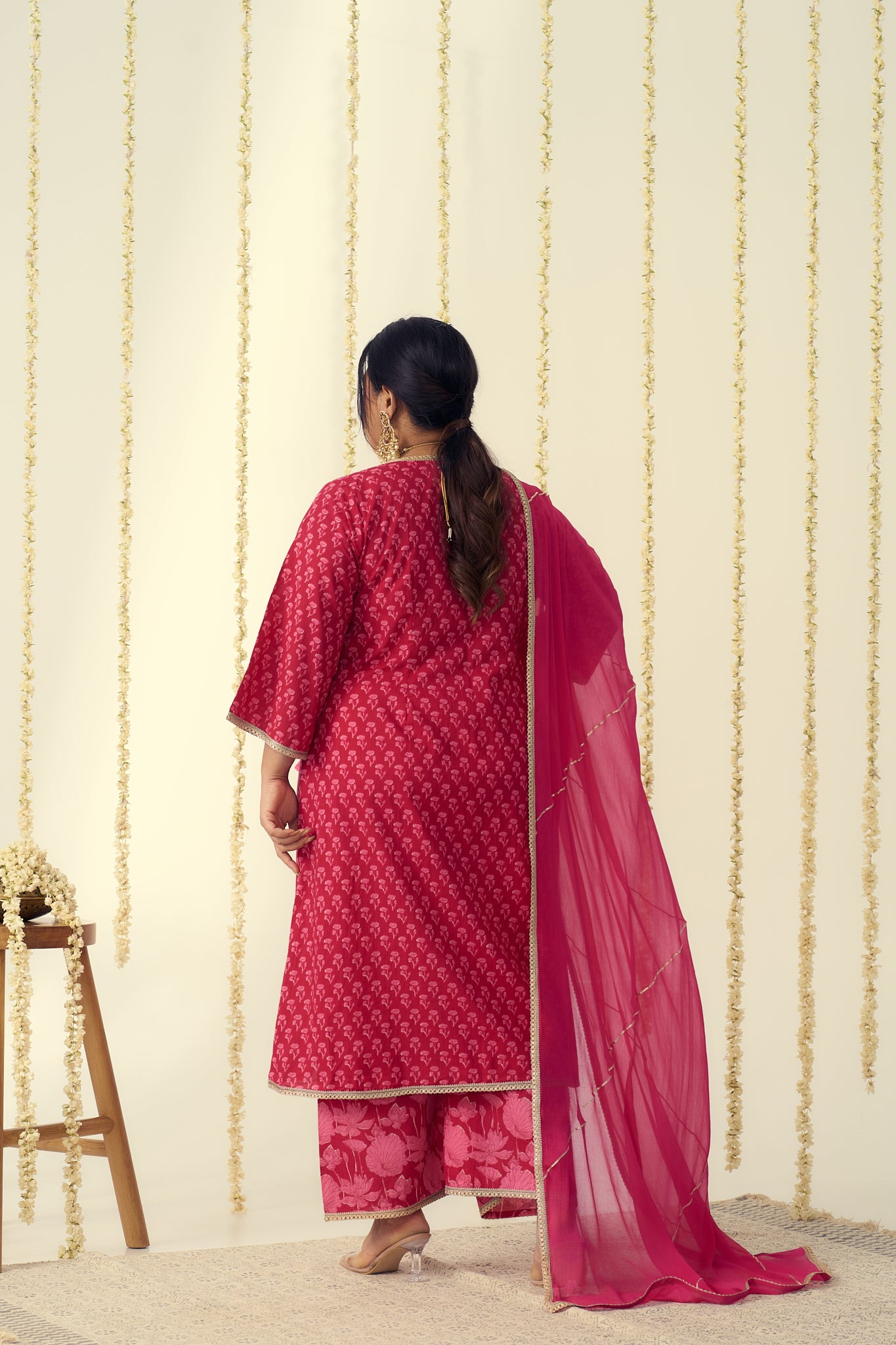 Vibrant Pink Angrakha Kurta Suit Set (3 Pc)