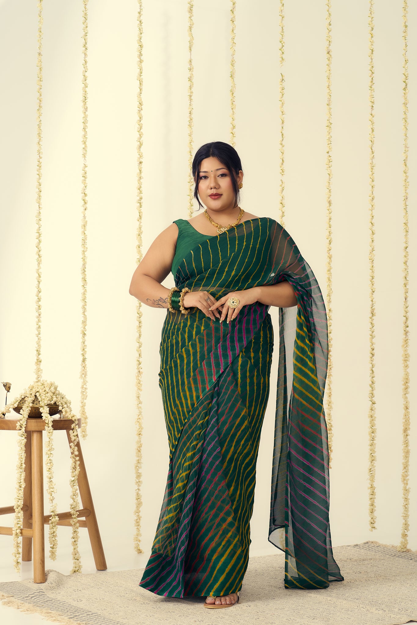 Elegant Green Leheriya Saree