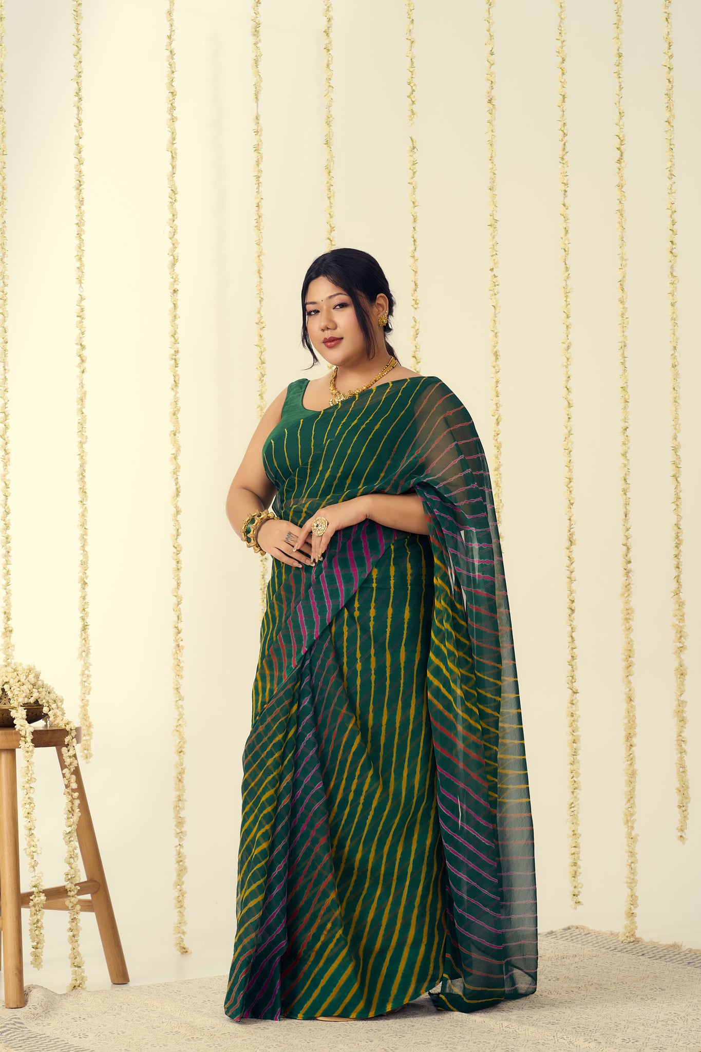 Elegant Green Leheriya Saree