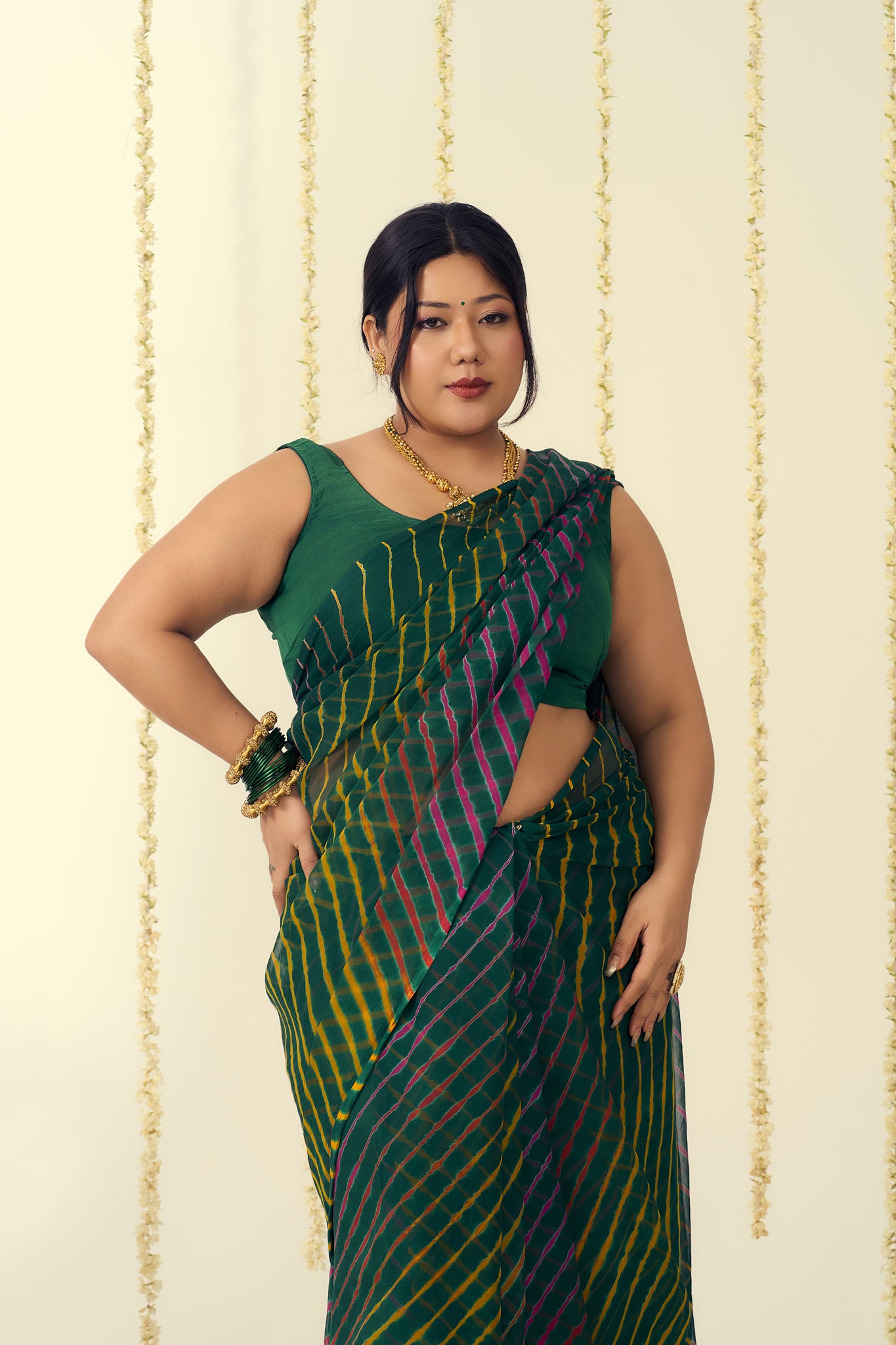 Elegant Green Leheriya Saree