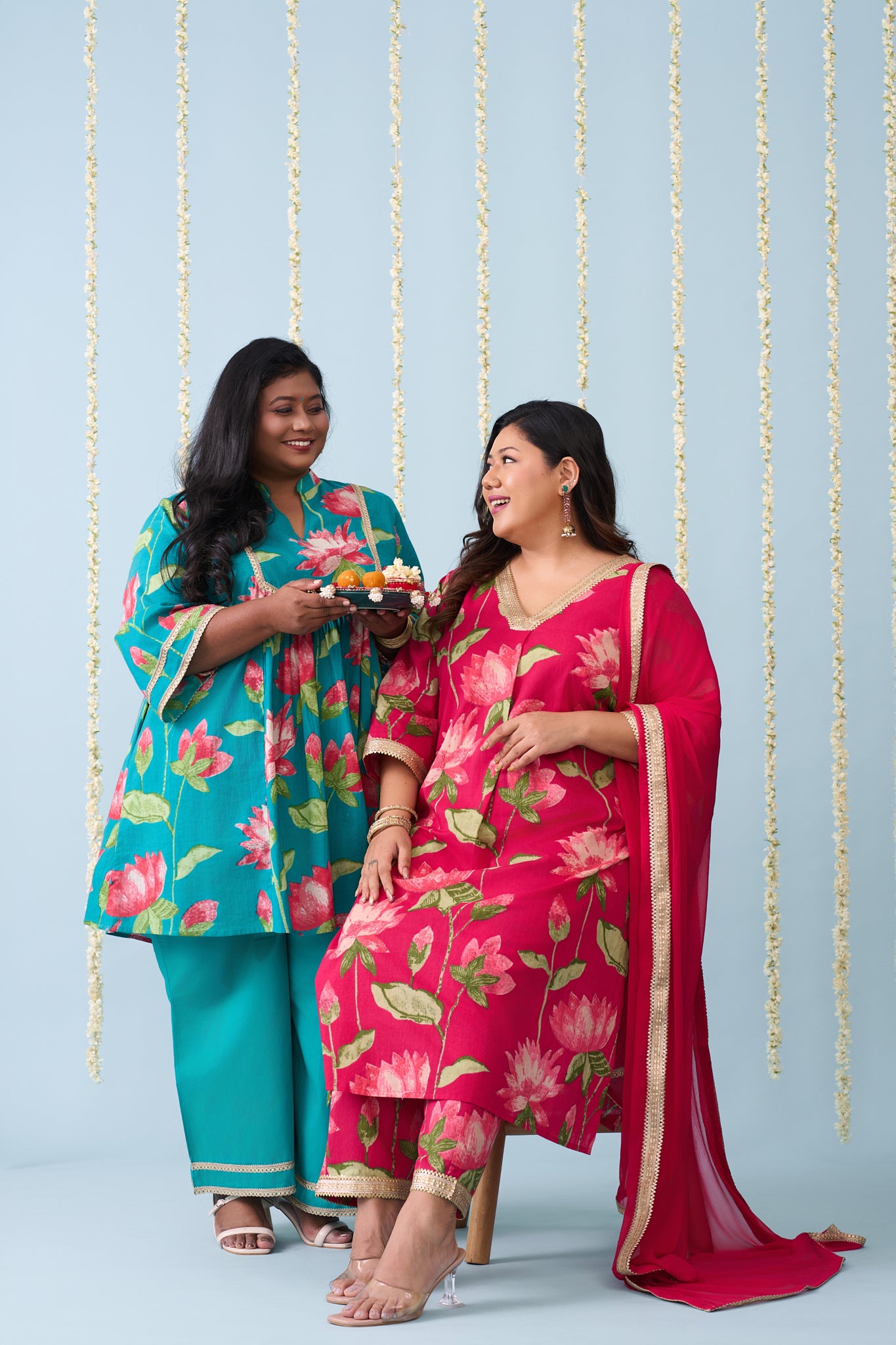 Rama Green Festive Co-ord Set With Bright Floral Print