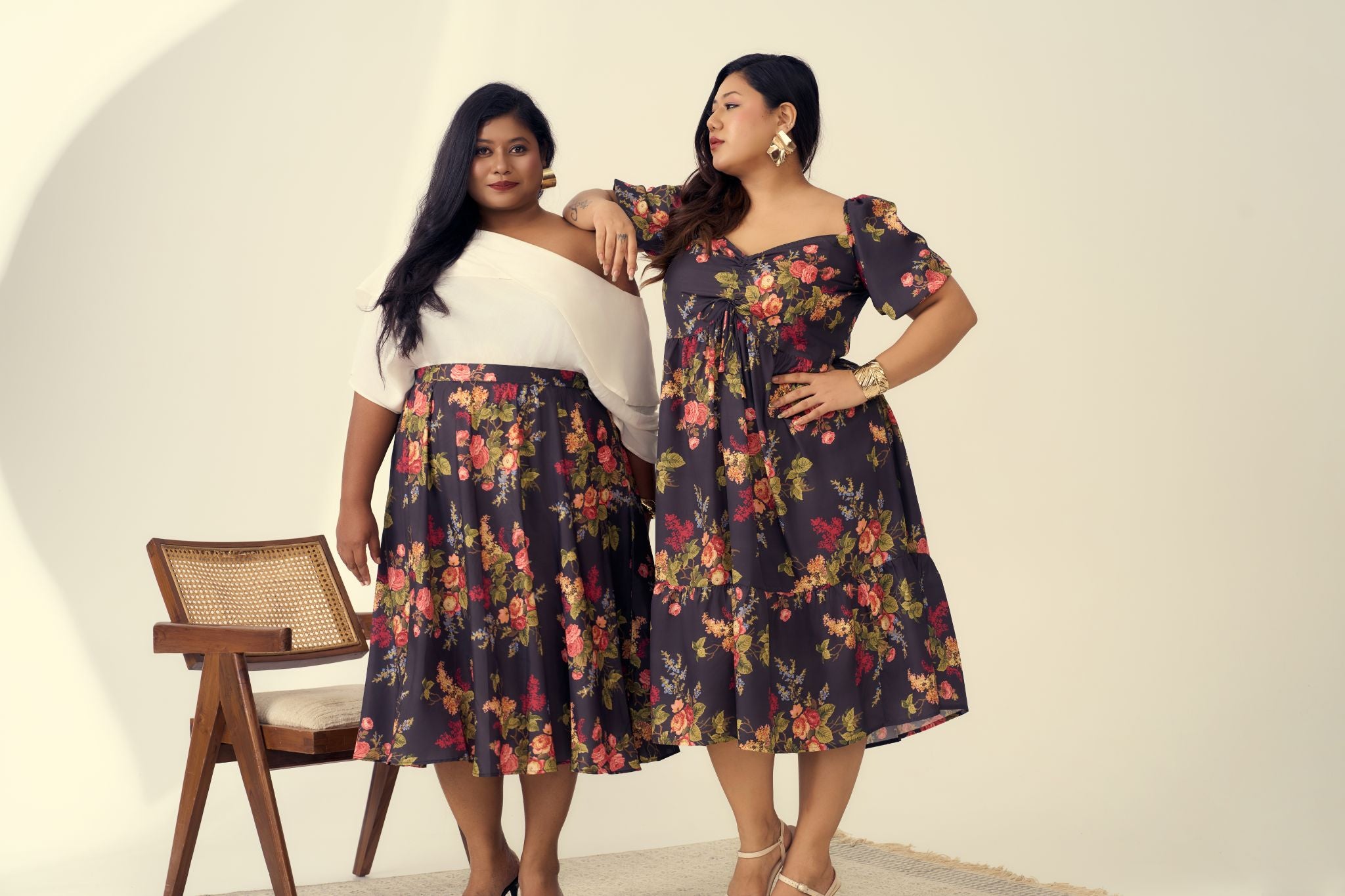 Black Floral A-Line Party Dress