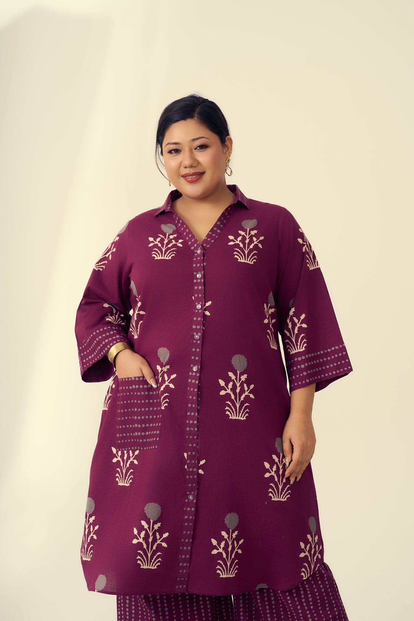 Burgundy Printed Ethnic Cotton Co-ord Set