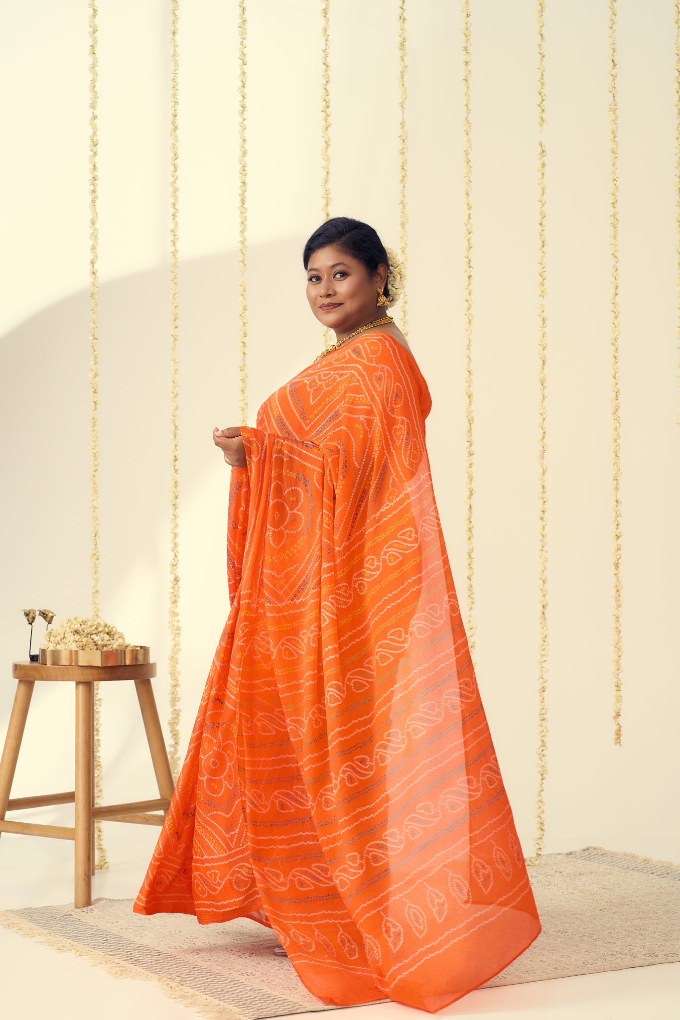 Vibrant Orange Bandhani Saree