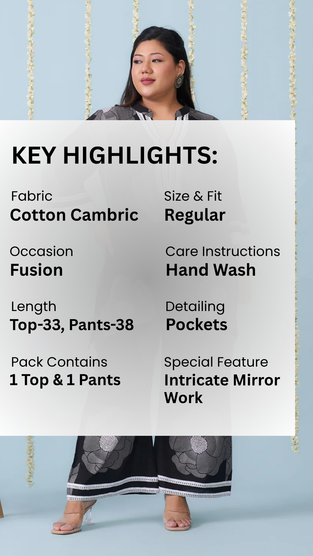 Black & White Co-ord Set With Floral Motifs