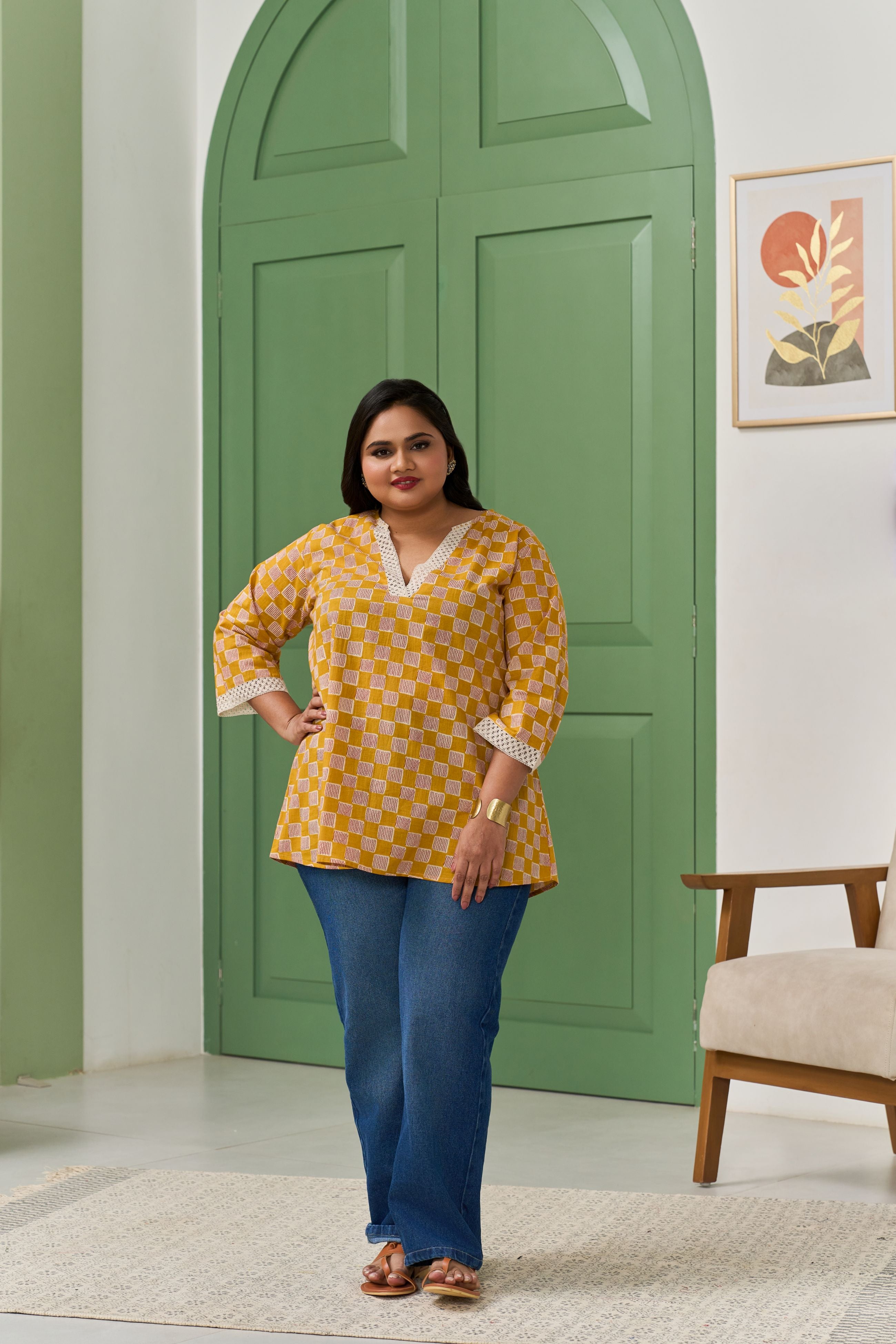 Mustard Crochet Lace Detailed Elegant Top