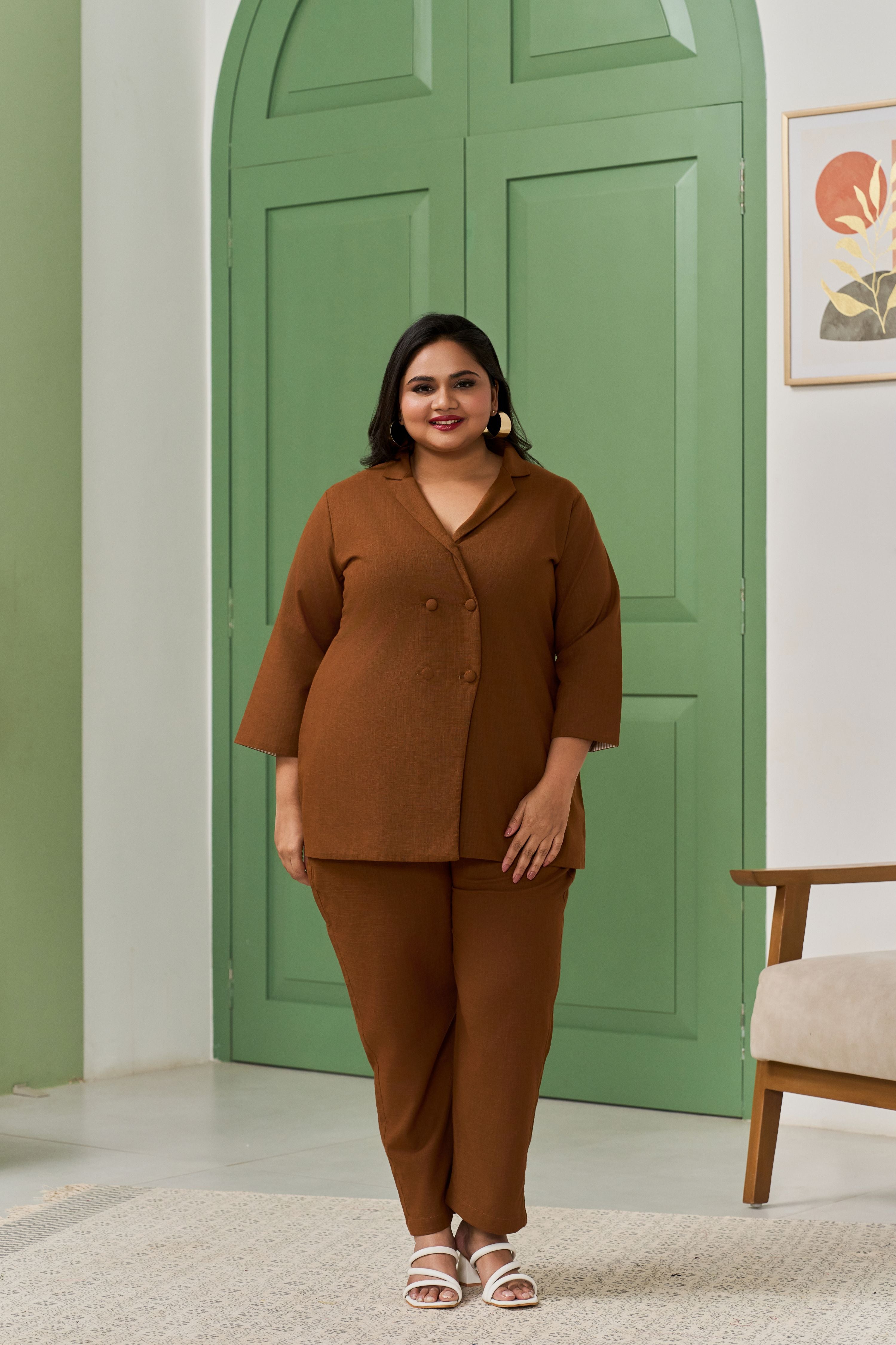 Mocha Brown Linen Blazer Co-ord Set