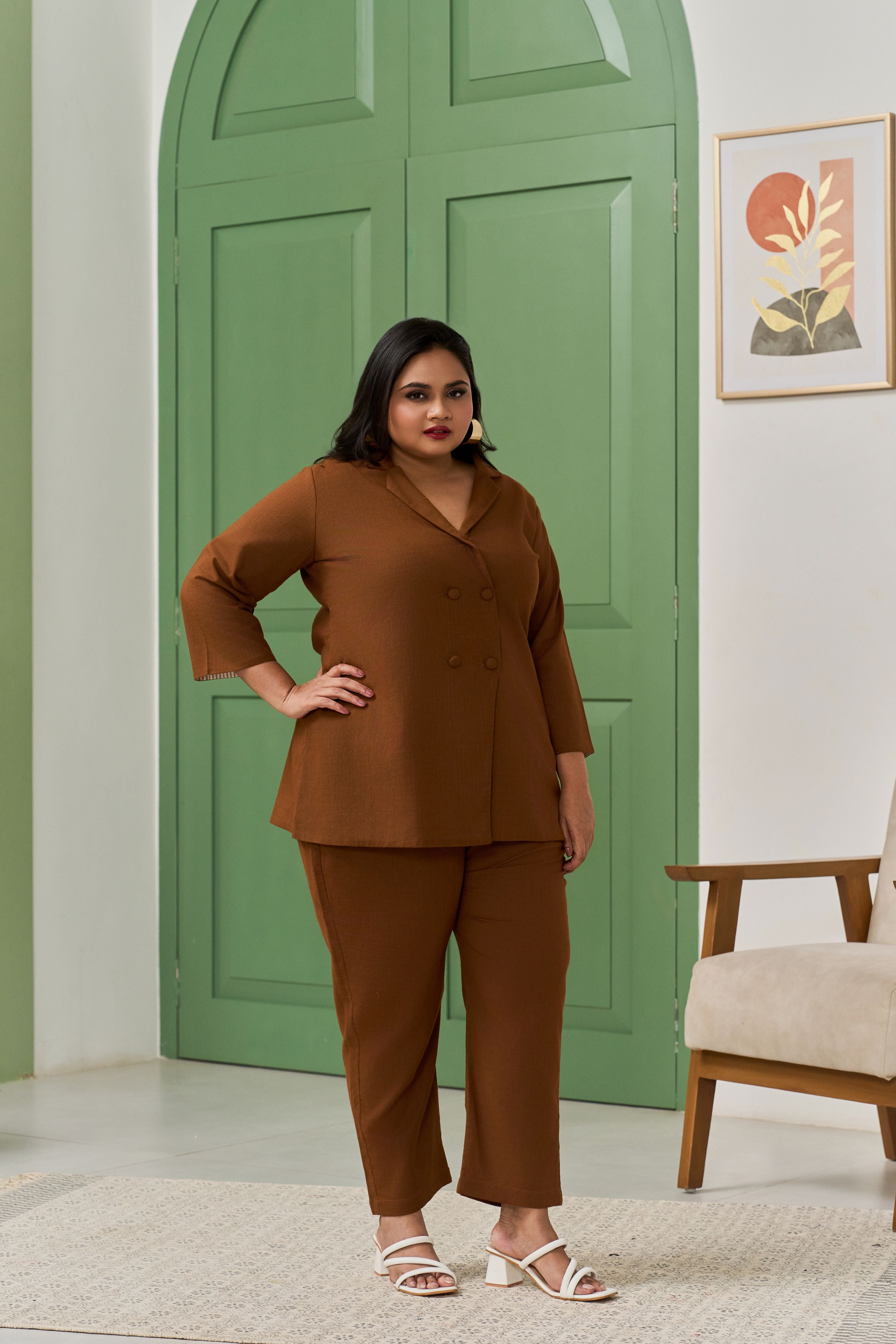 Mocha Brown Linen Blazer Co-ord Set