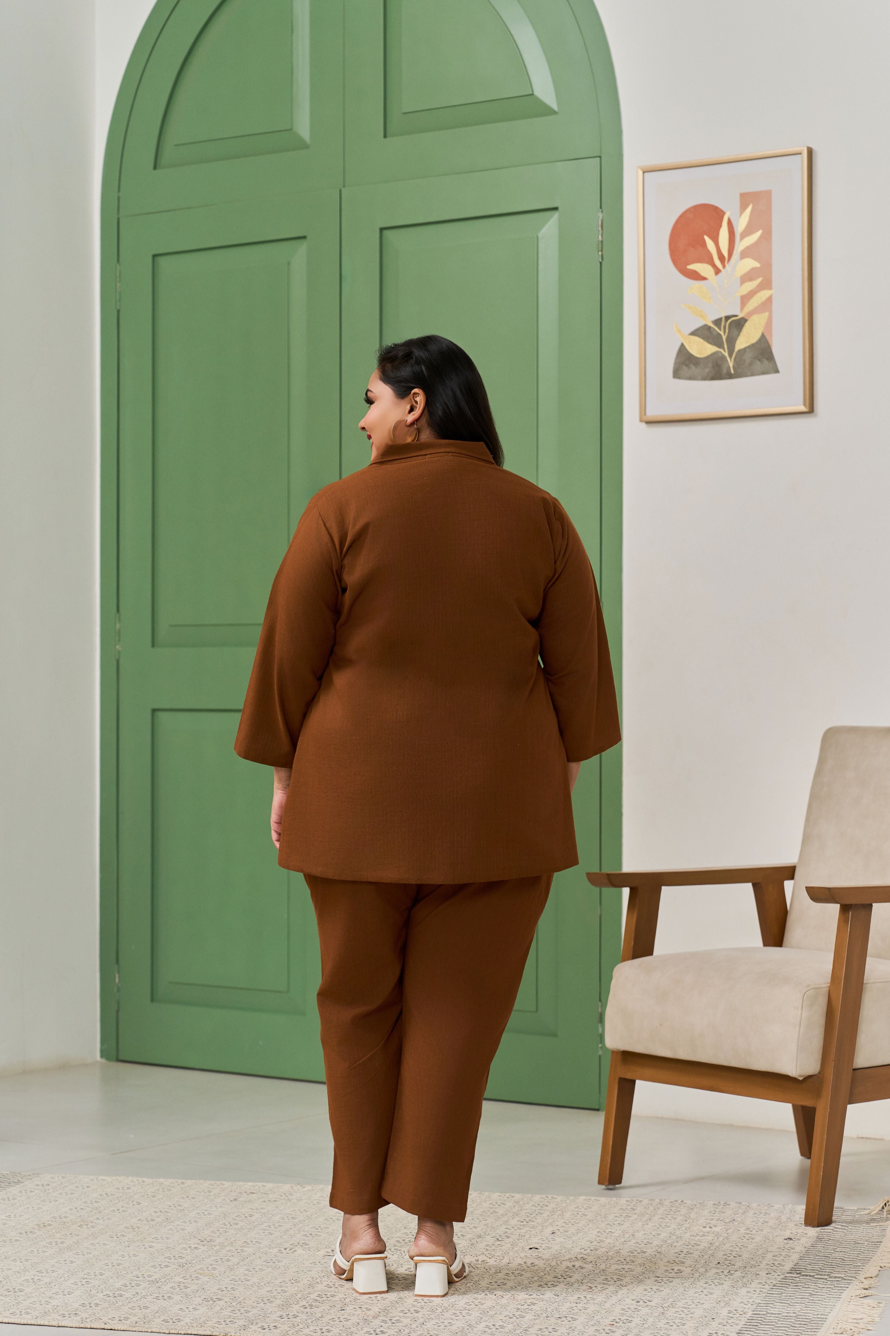 Mocha Brown Linen Blazer Co-ord Set