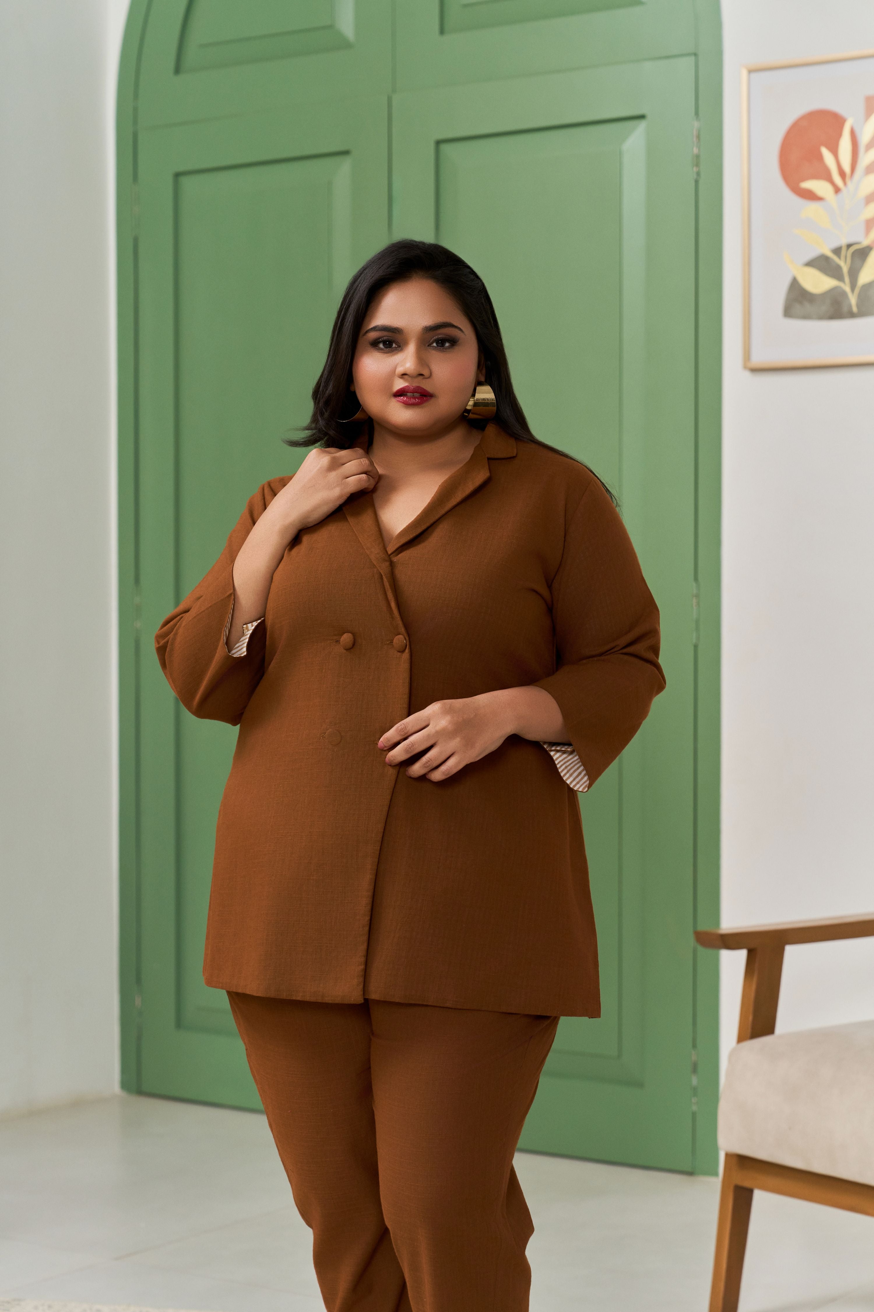 Mocha Brown Linen Blazer Co-ord Set