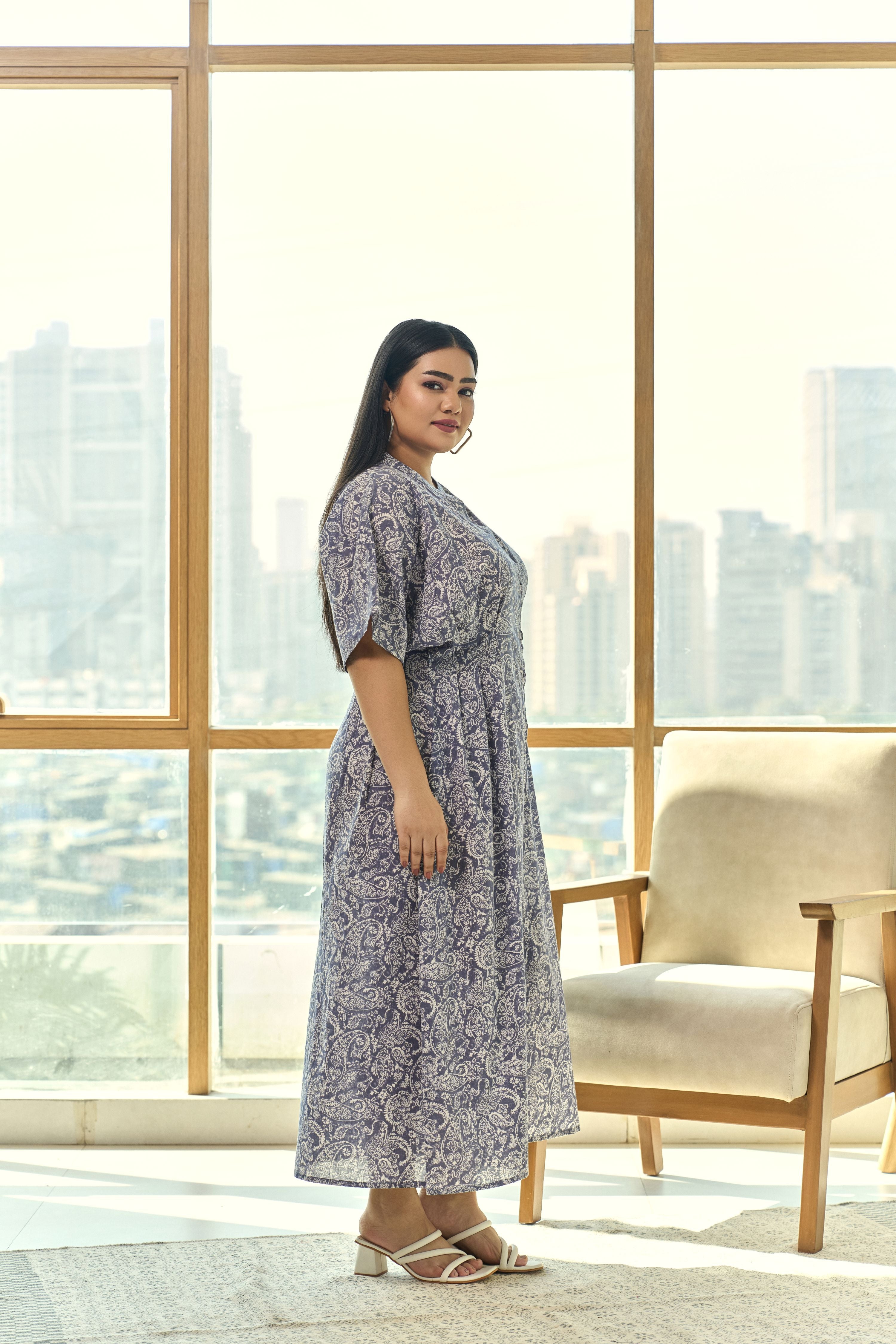 Summer Chic Pleated Screen Print Cotton Maxi Dress