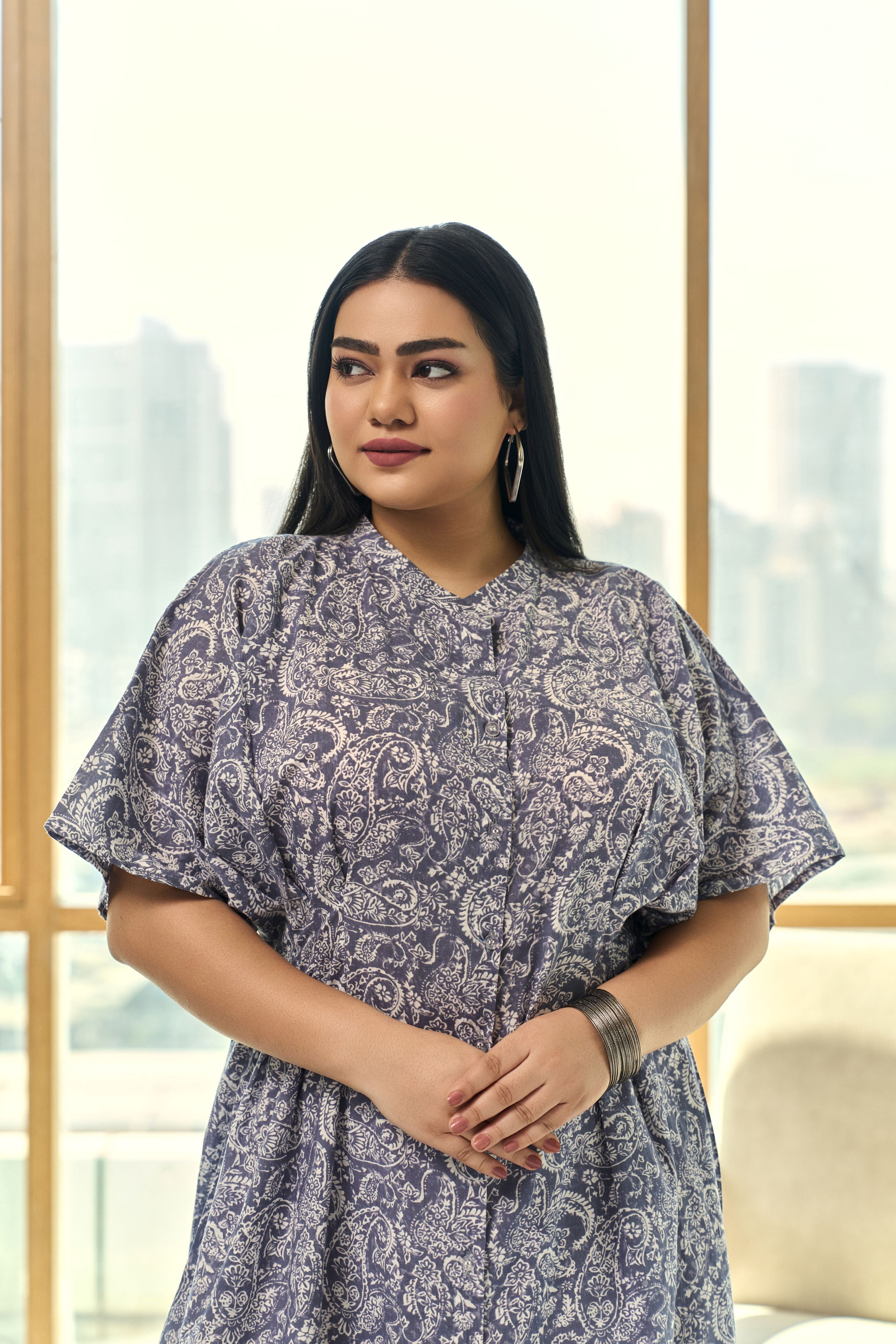 Summer Chic Pleated Screen Print Cotton Maxi Dress