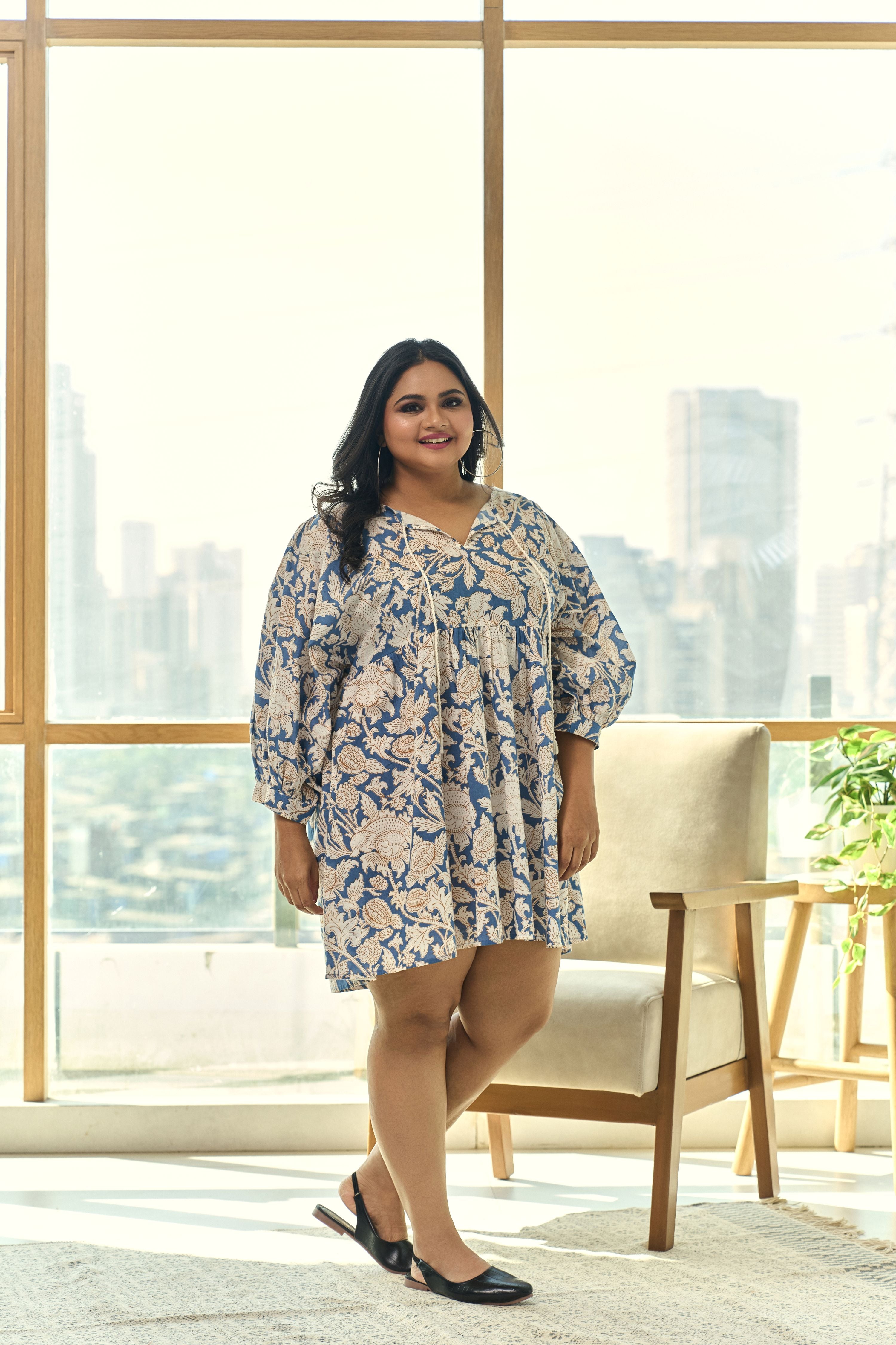 Blue Paisley Print Cotton Doll Dress