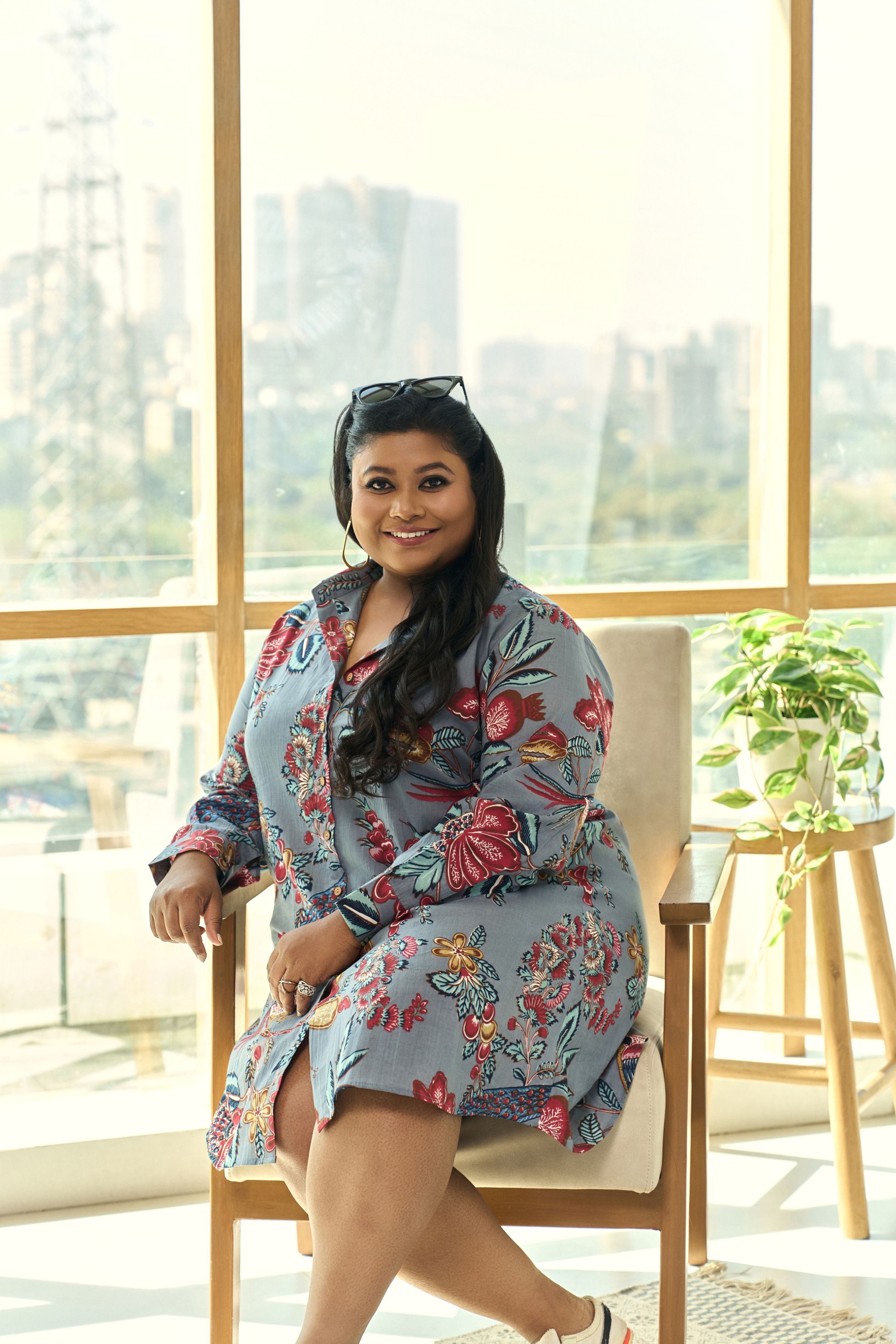 Grey Fruit Print Cotton Shirt Dress