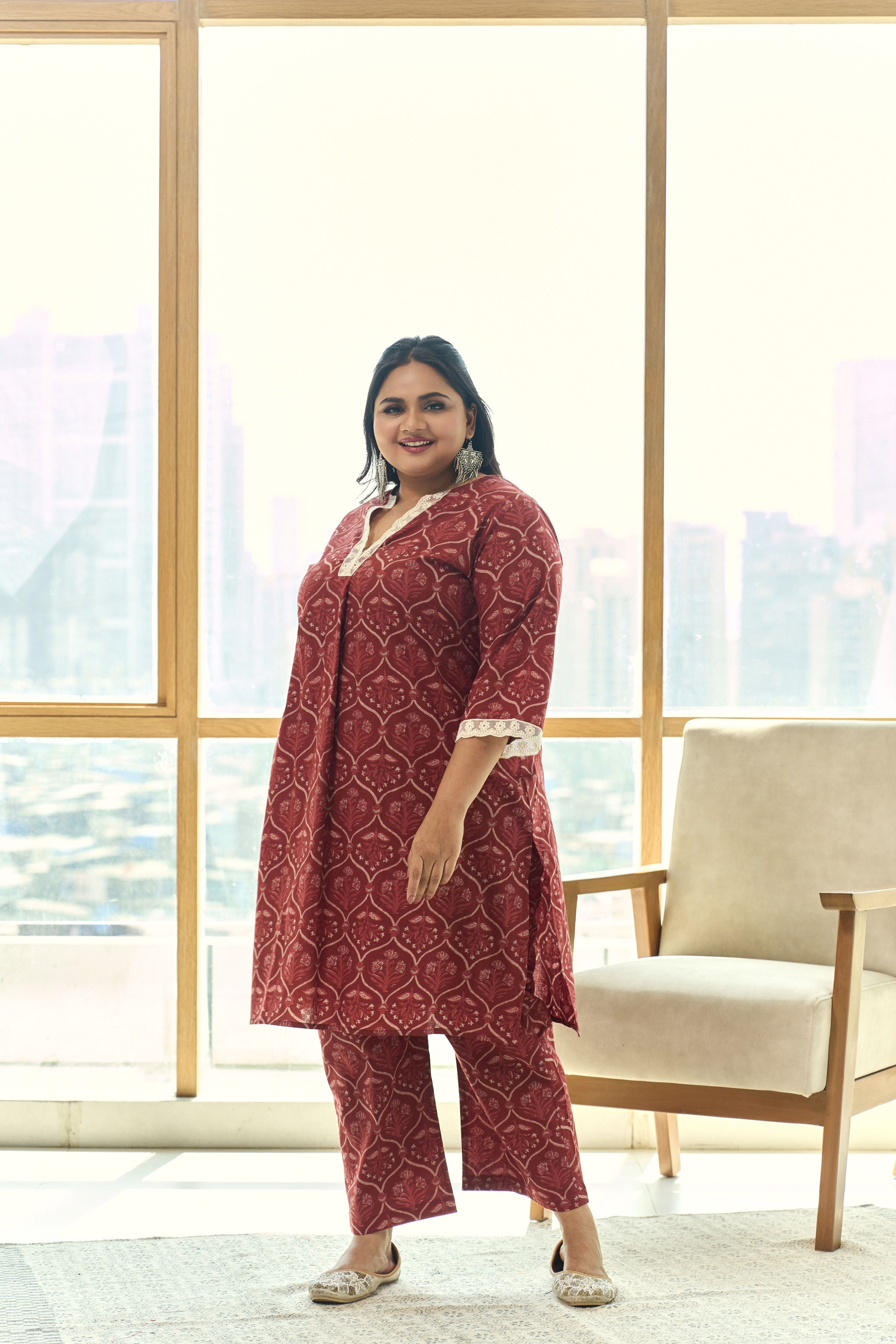 Rust Red Handblock Cotton Co-ord Set